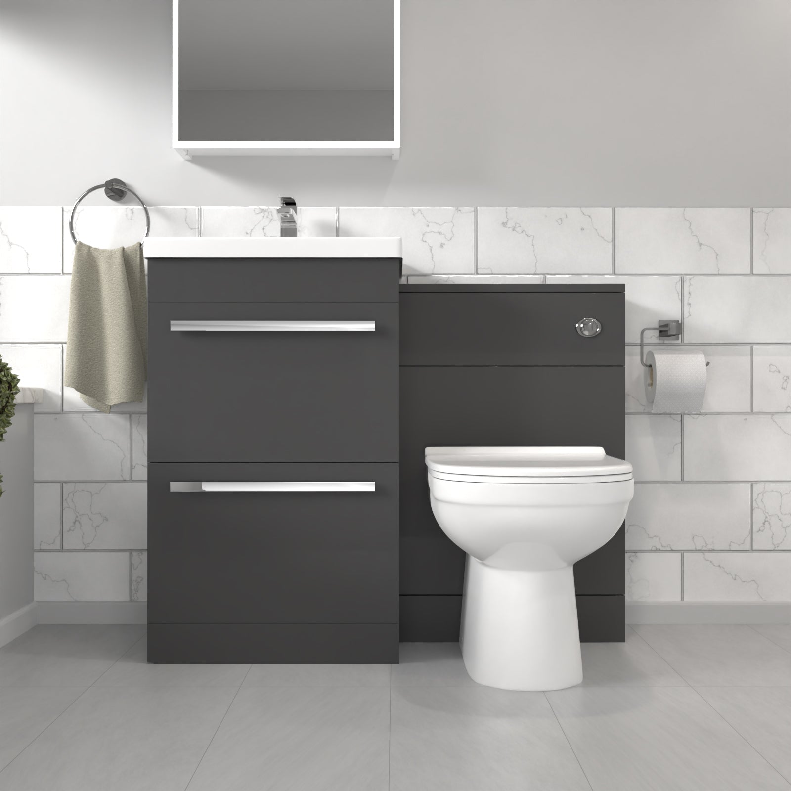 Nanuya 1000mm Anthracite Basin Vanity Cabinet With WC Unit & Soft Close Toilet
