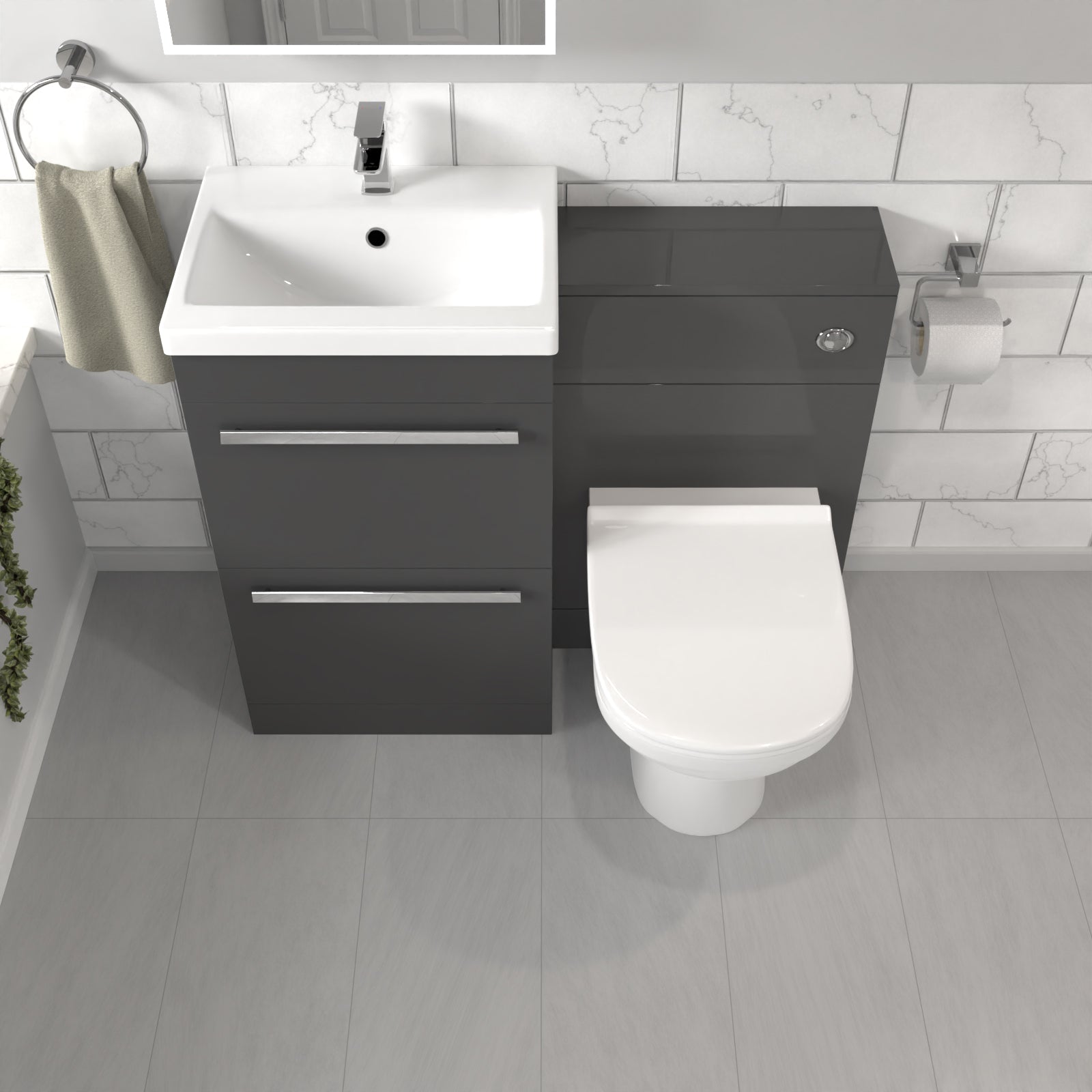 Nanuya 1000mm Anthracite Basin Vanity Cabinet With WC Unit & Soft Close Toilet