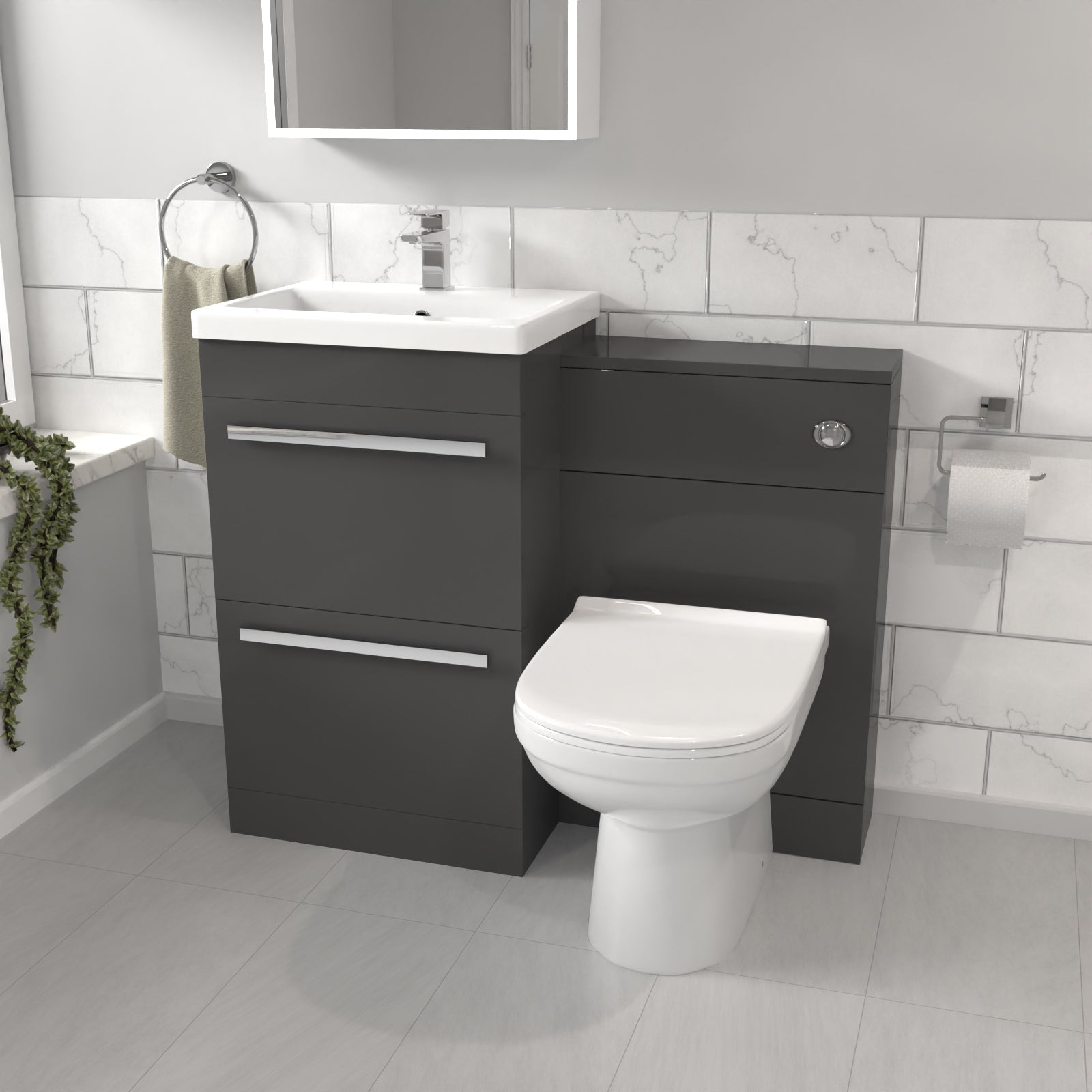Nanuya 1000mm Anthracite Basin Vanity Cabinet With WC Unit & Soft Close Toilet