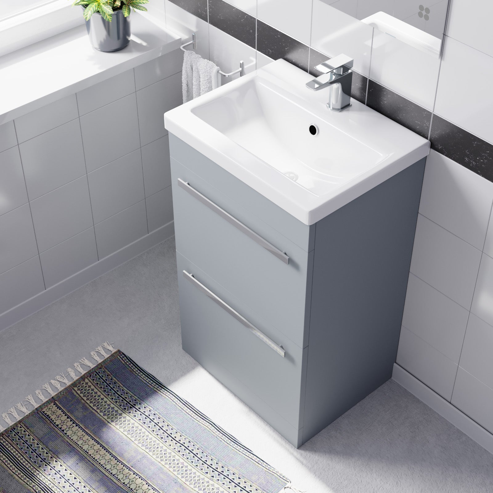 Nanuya 500mm Freestanding Matte Grey 2 Drawers Basin Vanity Cabinet