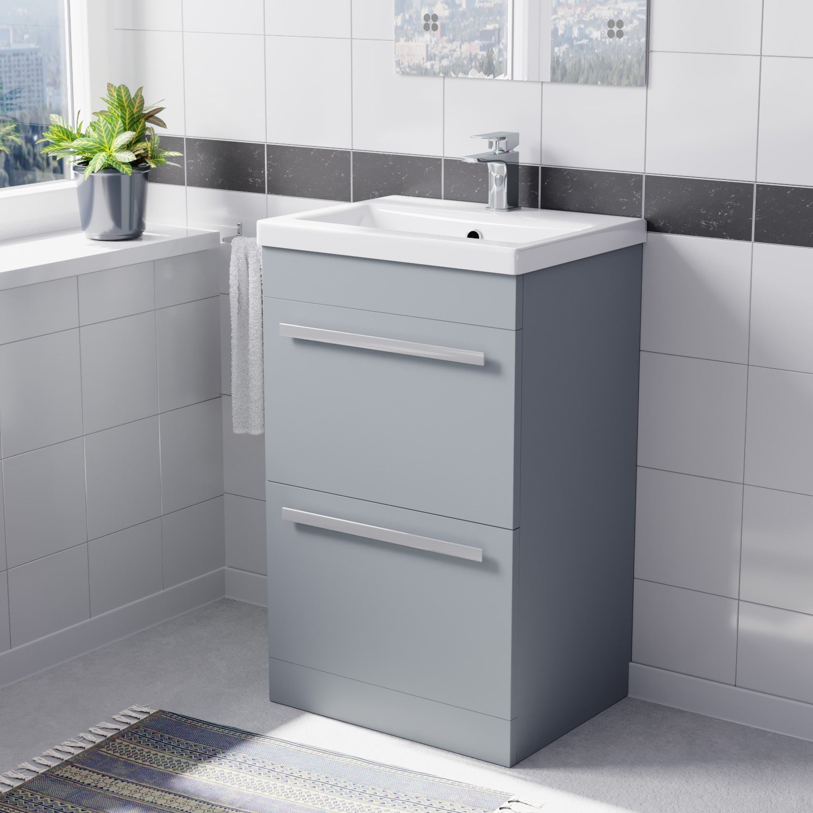 Nanuya 500mm Freestanding Matte Grey 2 Drawers Basin Vanity Cabinet