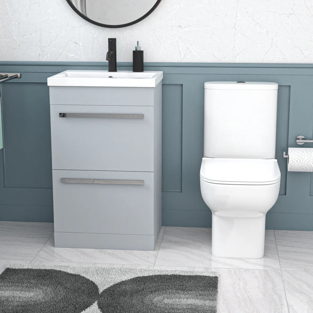 Nanuya 500mm Matte Grey 2 Drawers Vanity Square Close Coupled Toilet