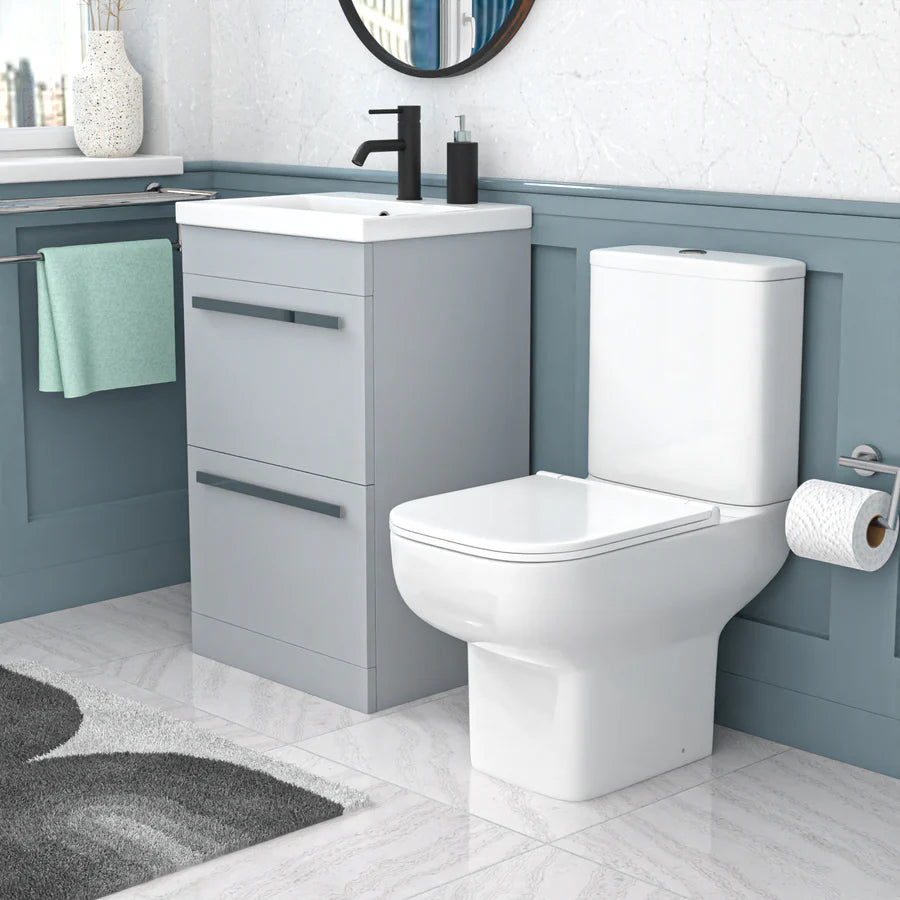 Nanuya 500mm Matte Grey 2 Drawers Vanity Square Close Coupled Toilet