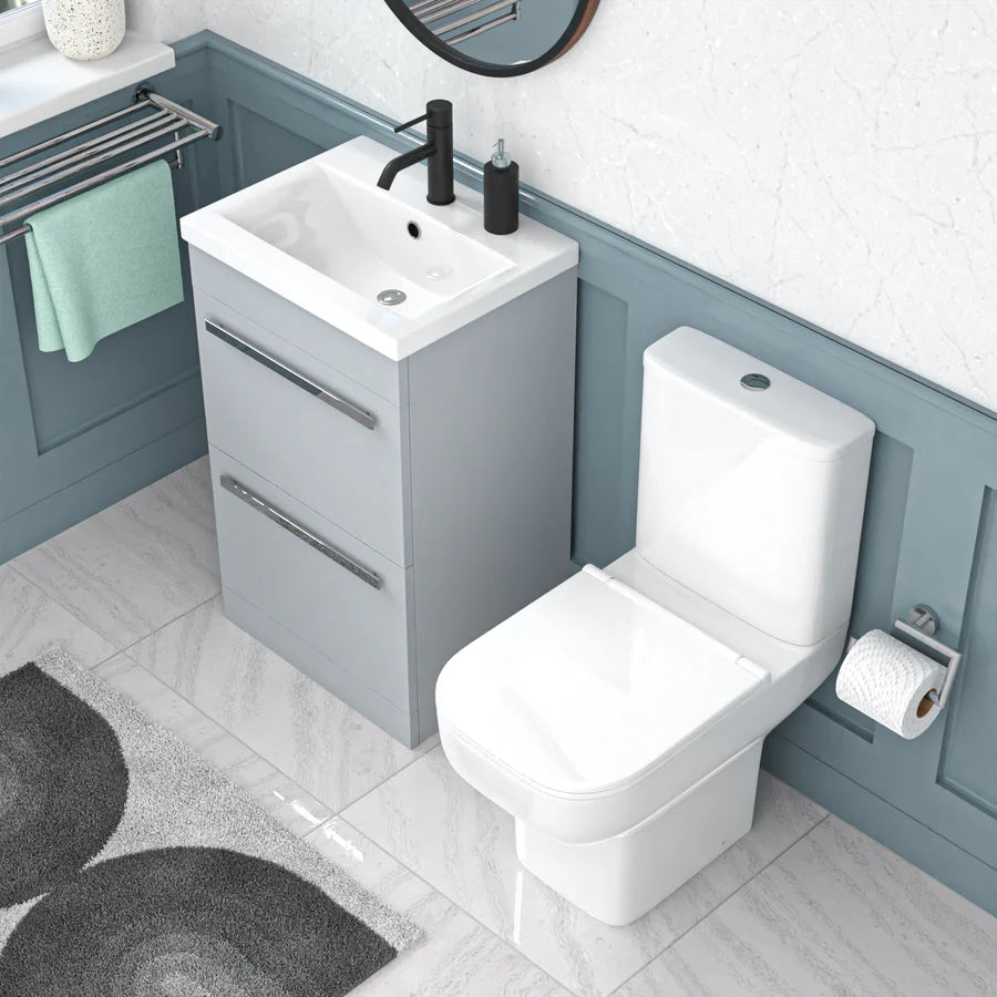 Nanuya 500mm Matte Grey 2 Drawers Vanity Square Close Coupled Toilet