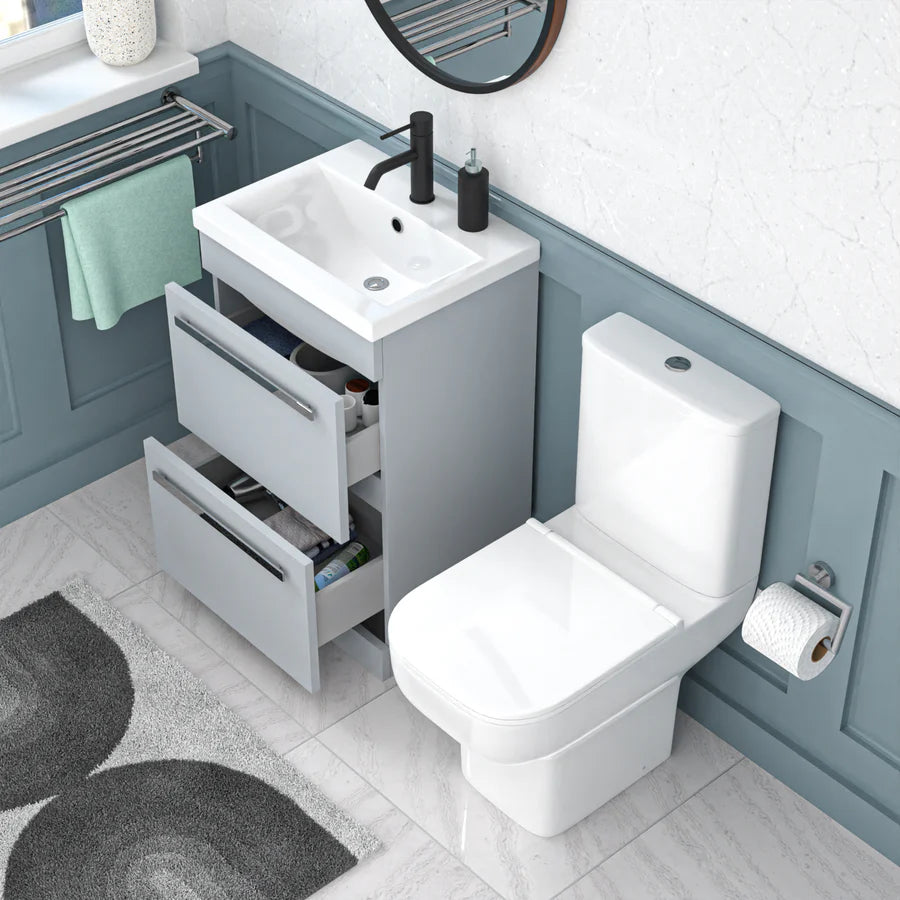 Nanuya 500mm Matte Grey 2 Drawers Vanity Square Close Coupled Toilet