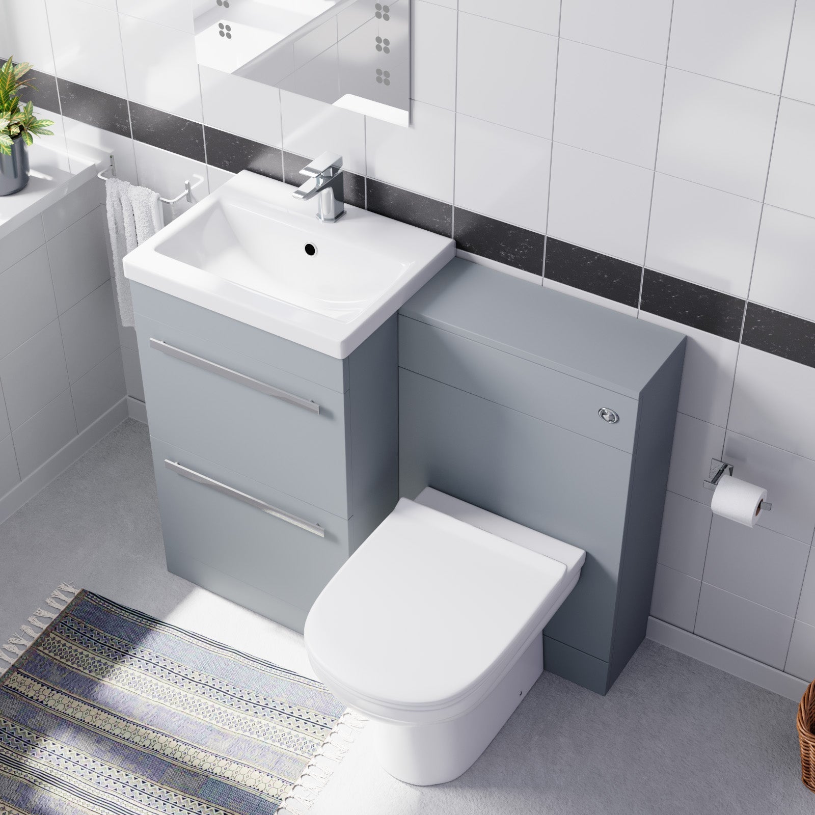 Nanuya Matte Grey 1100mm Basin Vanity Cabinet With WC Unit & Soft Close Toilet
