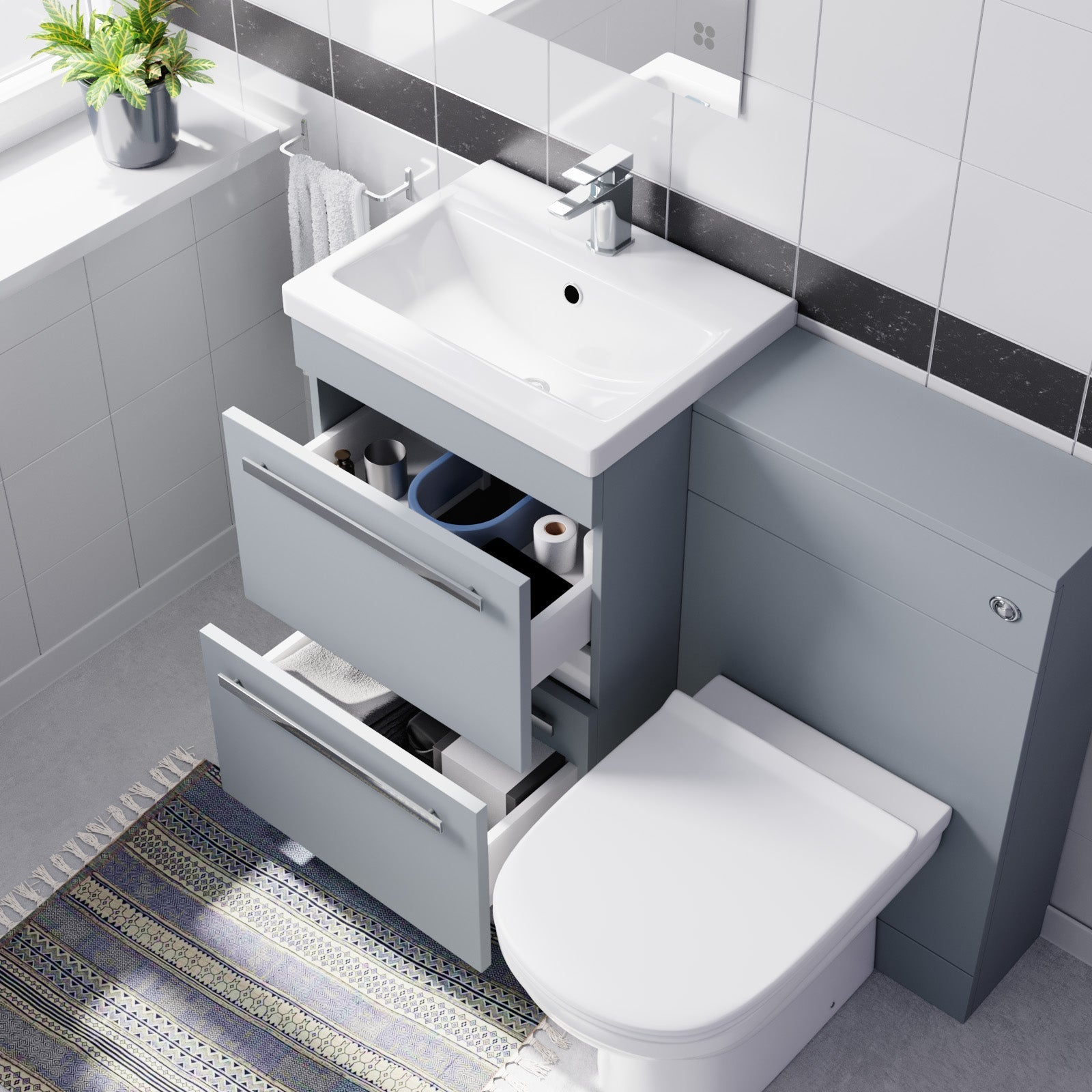 Nanuya Matte Grey 1100mm Basin Vanity Cabinet With WC Unit & Soft Close Toilet