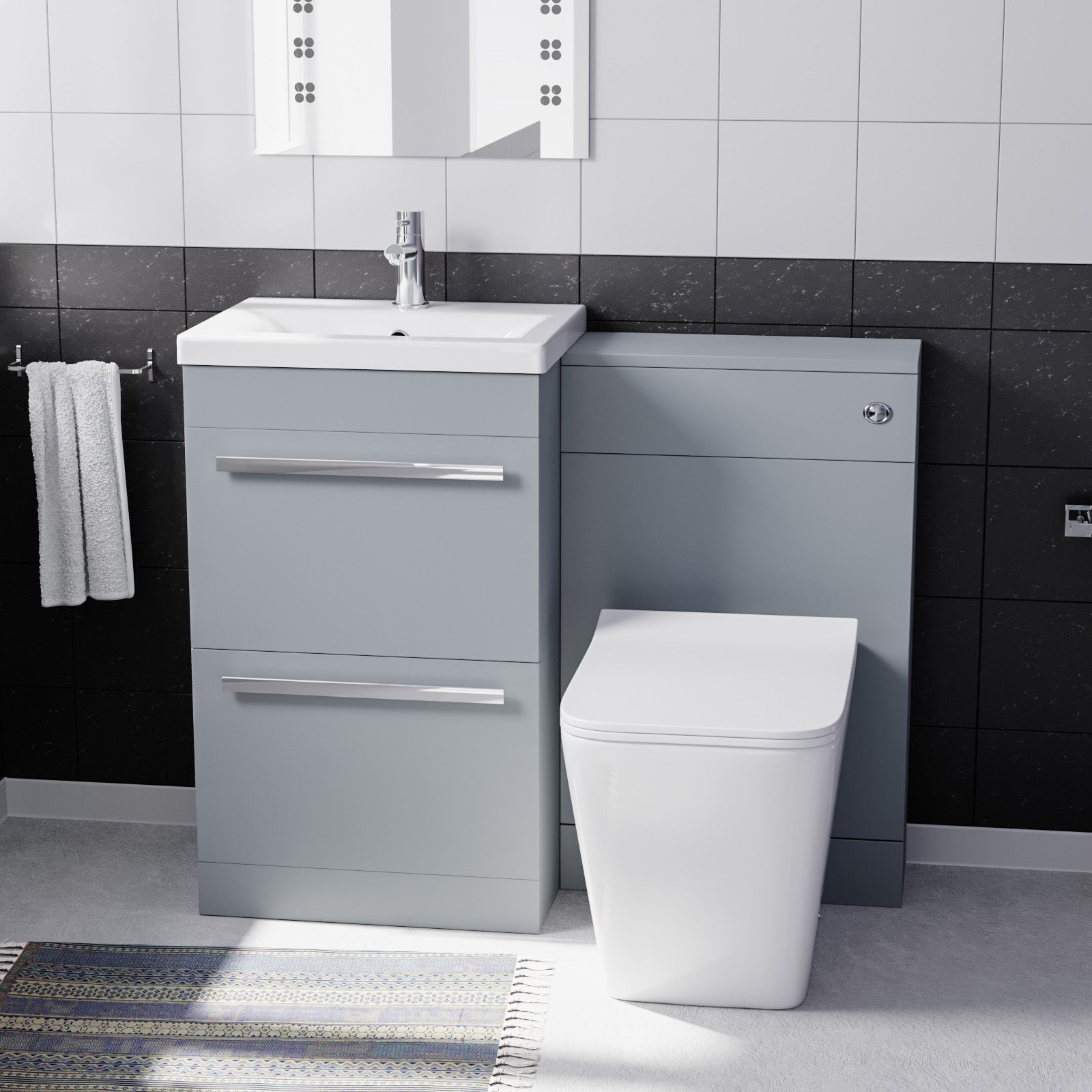 Nanuya 1000mm Matte Grey Basin Vanity Cabinet & WC with Square Rimless Toilet