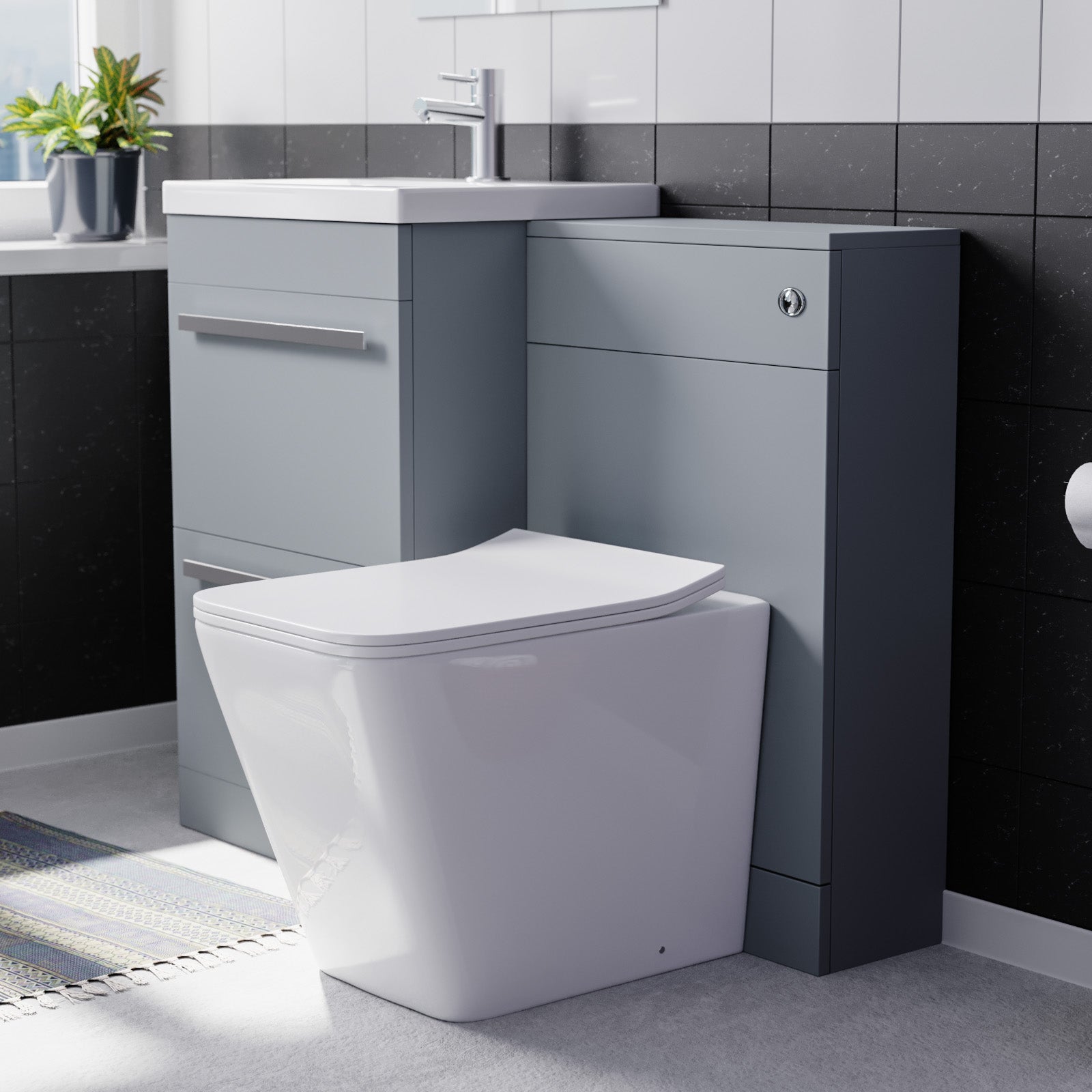 Nanuya 1000mm Matte Grey Basin Vanity Cabinet & WC with Square Rimless Toilet