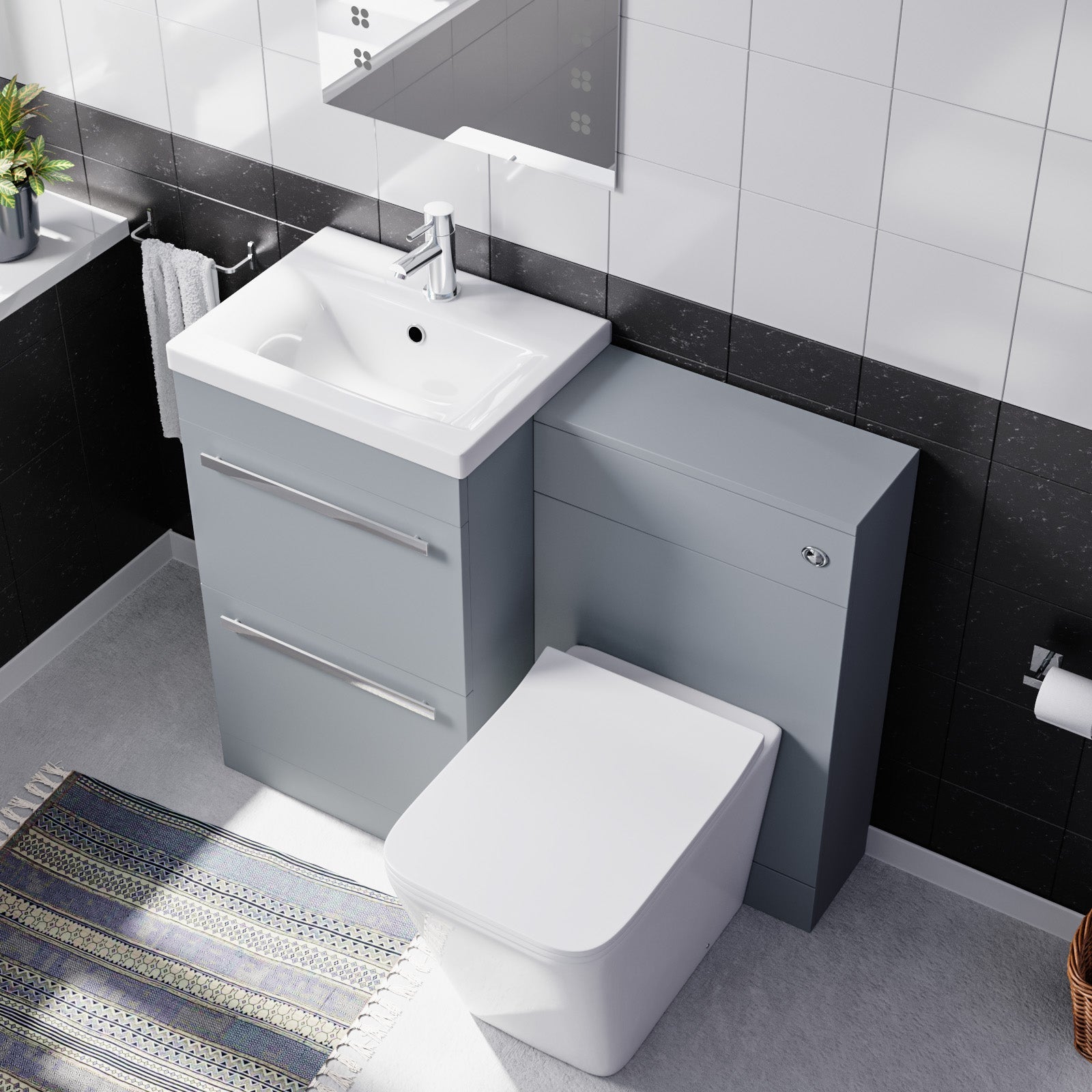 Nanuya 1000mm Matte Grey Basin Vanity Cabinet & WC with Square Rimless Toilet