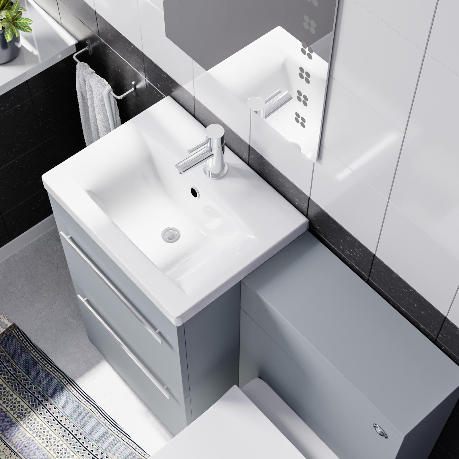 Nanuya 1000mm Matte Grey Basin Vanity Cabinet & WC with Square Rimless Toilet