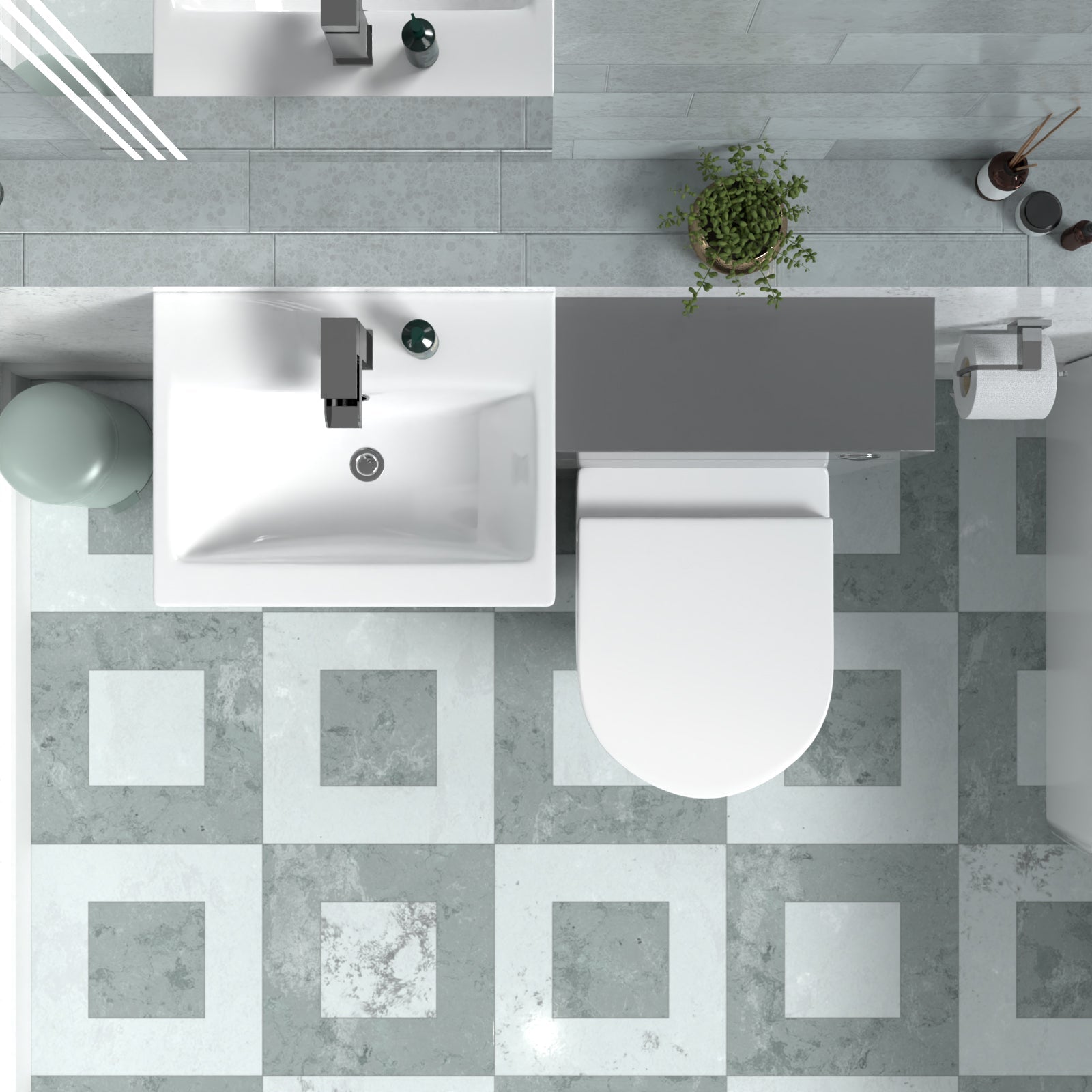 Nanuya Steel Grey Drawers Basin Cabinet, WC Unit & Rimless Back To Wall Toilet