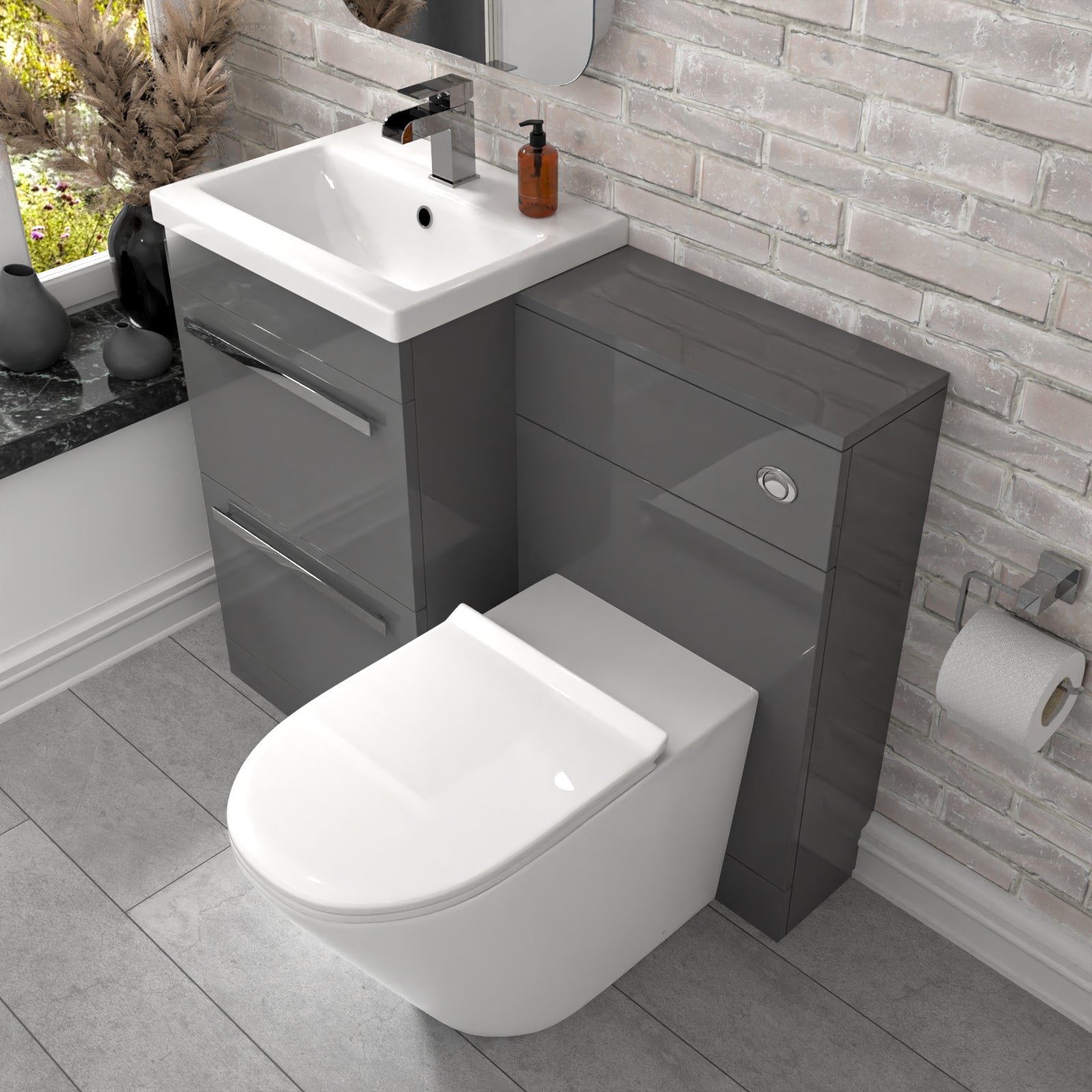 Nanuya 2 Drawers Grey Basin Vanity, WC Unit & Rimless Toilet