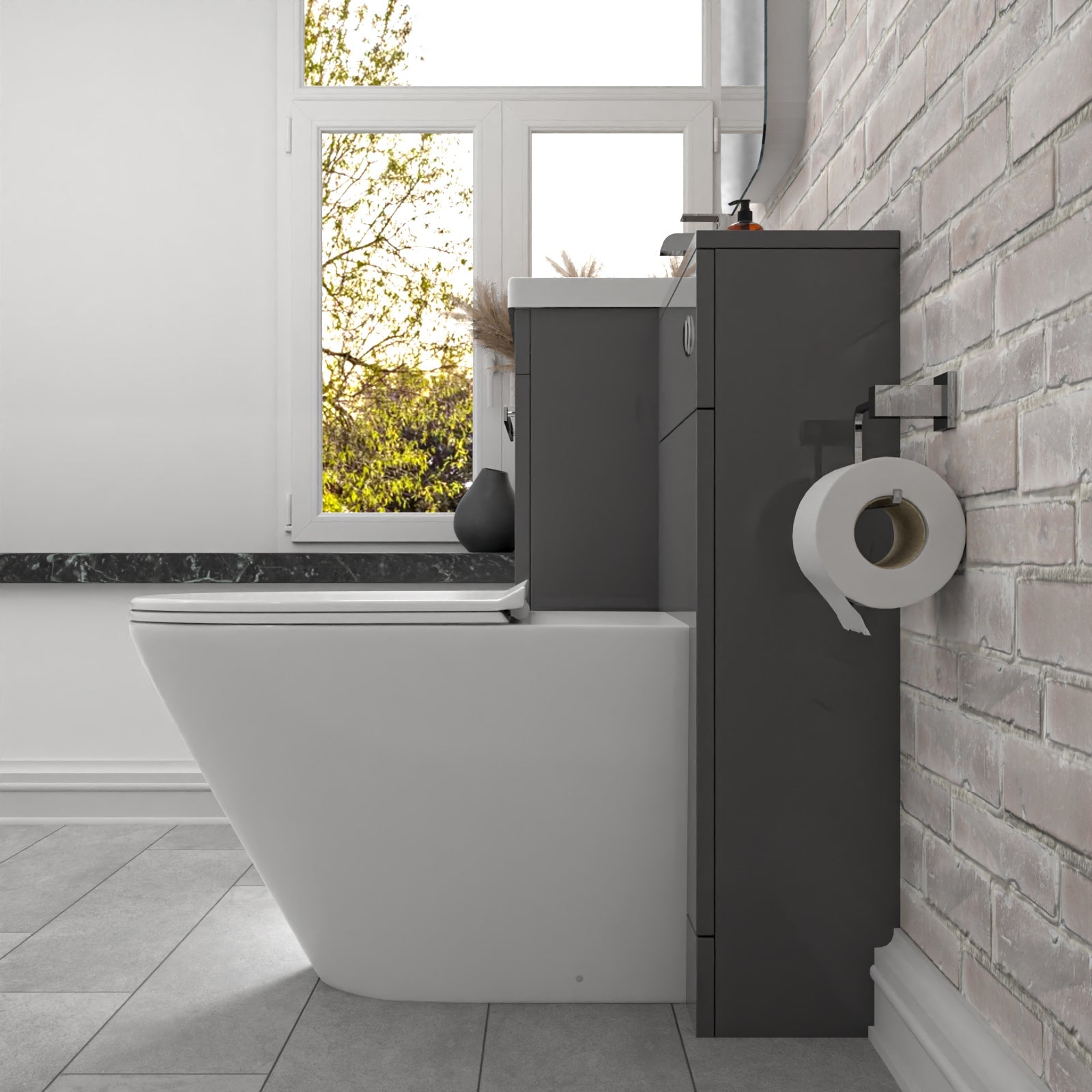 Nanuya 2 Drawers Grey Basin Vanity, WC Unit & Rimless Toilet