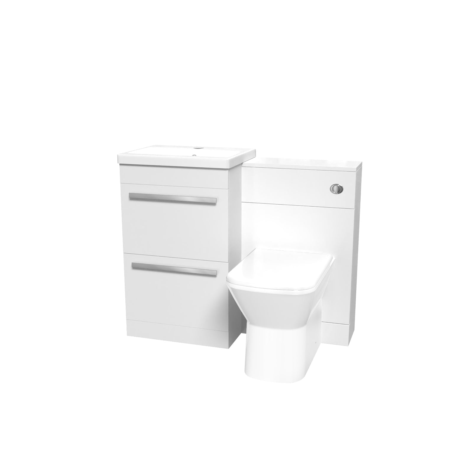 Nanuya White Basin Vanity Cabinet, WC Unit & Rimless Back To Wall Toilet