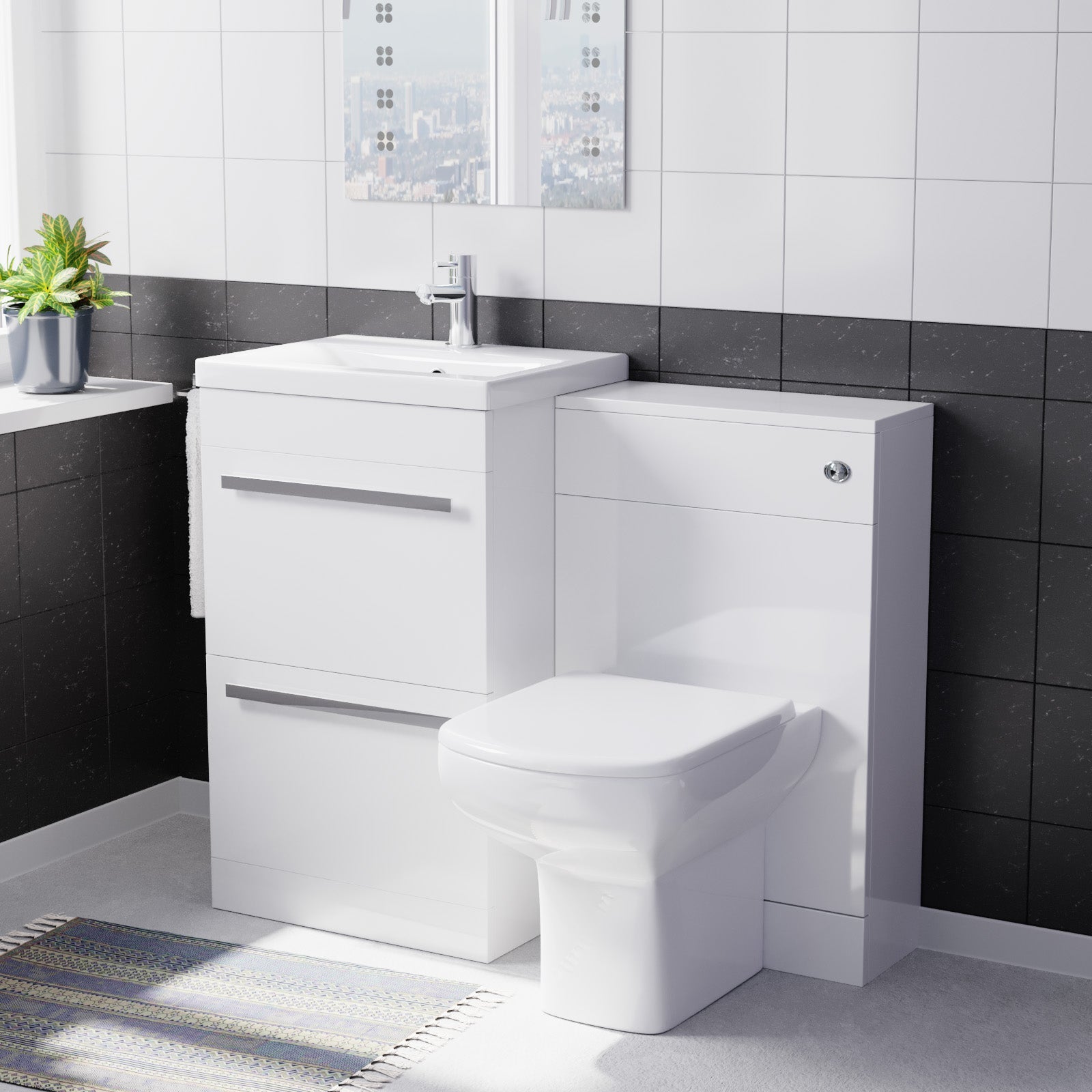 Nanuya 500mm White Basin Vanity With WC Unit & Rimless Soft Close Toilet