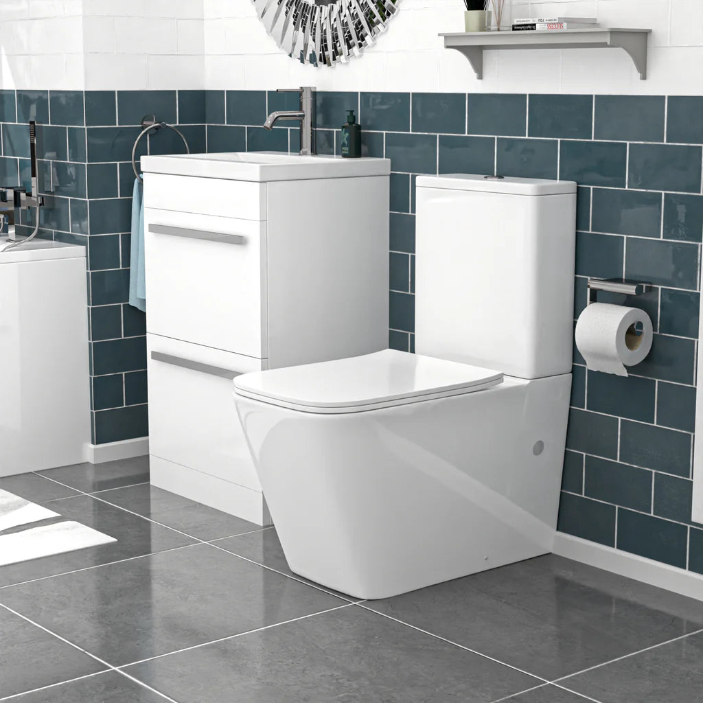 Nanuya 500mm White 2 Drawers Vanity With Rimless Square Close Coupled Toilet