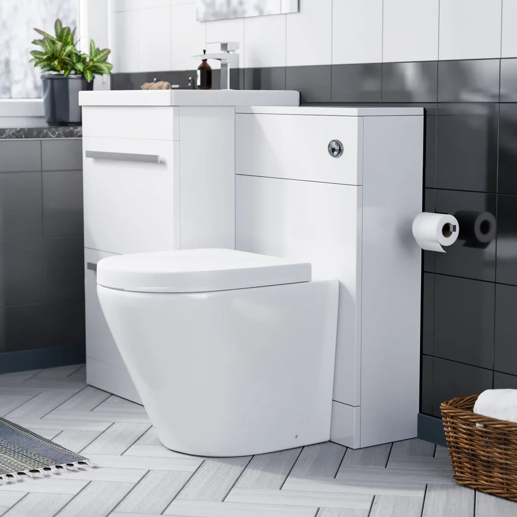 Nanuya 1000mm Floor Standing Vanity 2 Drawer Gloss White With BTW Rimless Toilet