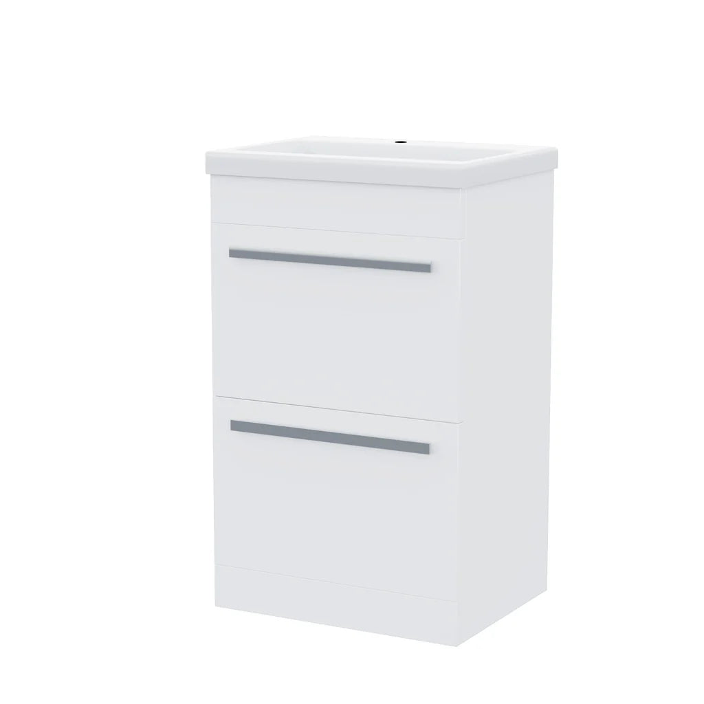 Nanuya 1000mm Floor Standing Vanity 2 Drawer Gloss White With BTW Rimless Toilet