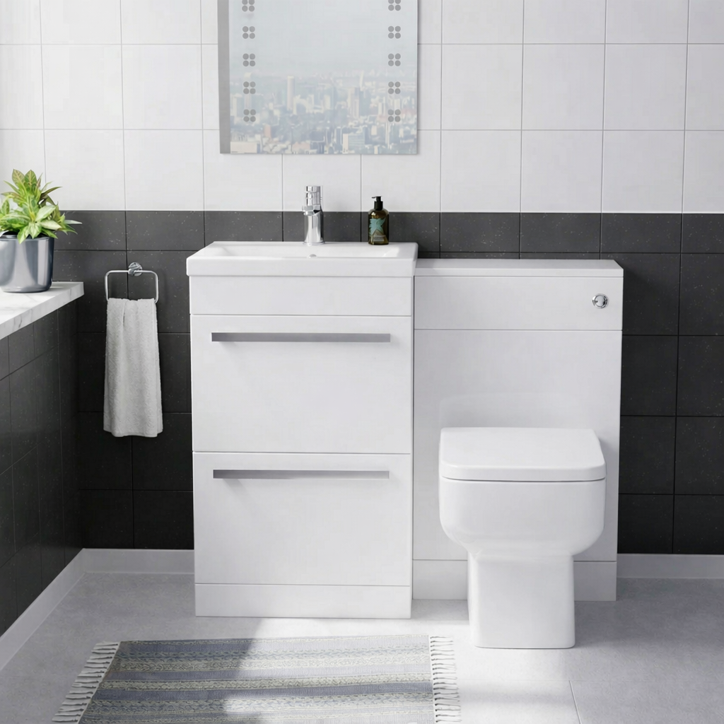 Nanuya White 500mm Freestanding Vanity WC Unit & Rimless Back To Wall Toilet