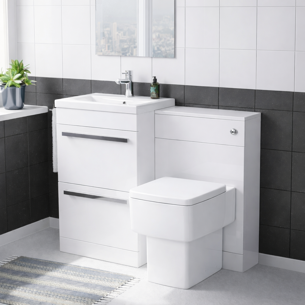 Nanuya White 500mm Freestanding Vanity WC Unit & Rimless Back To Wall Toilet