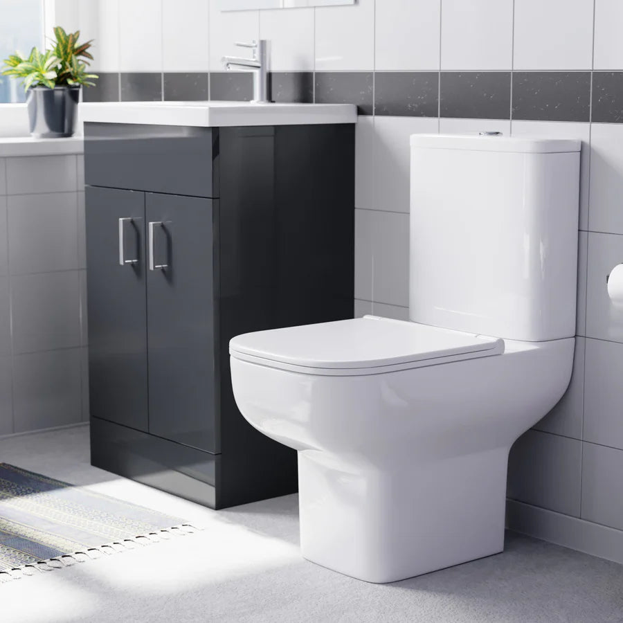 Nanuya 500mm Dark Grey Basin Vanity & Square White Close Coupled Toilet