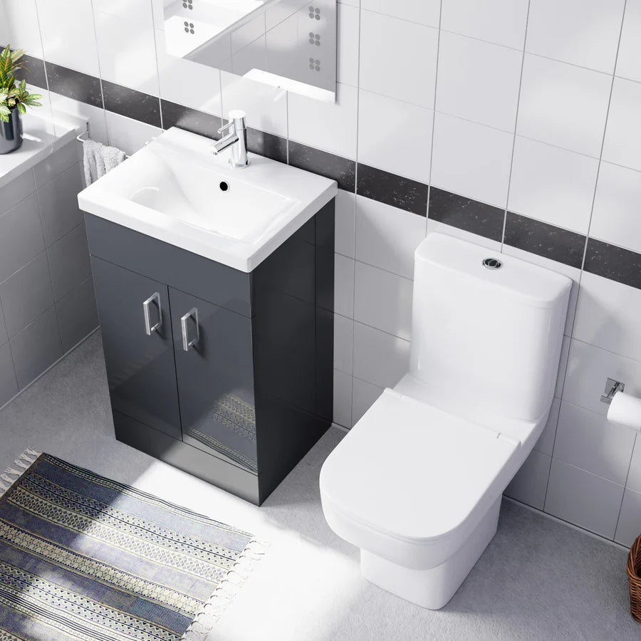 Nanuya 500mm Dark Grey Basin Vanity & Square White Close Coupled Toilet