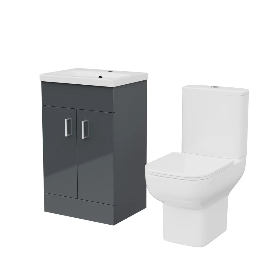Nanuya 500mm Dark Grey Basin Vanity & Square White Close Coupled Toilet