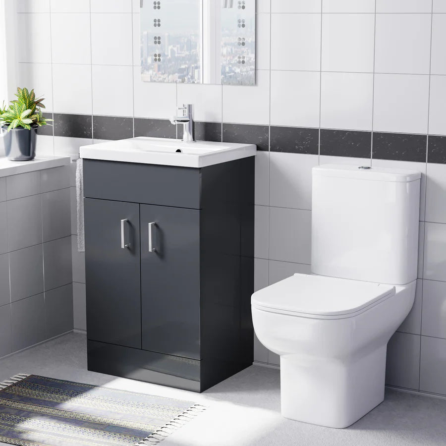 Nanuya 500mm Dark Grey Basin Vanity & Square White Close Coupled Toilet