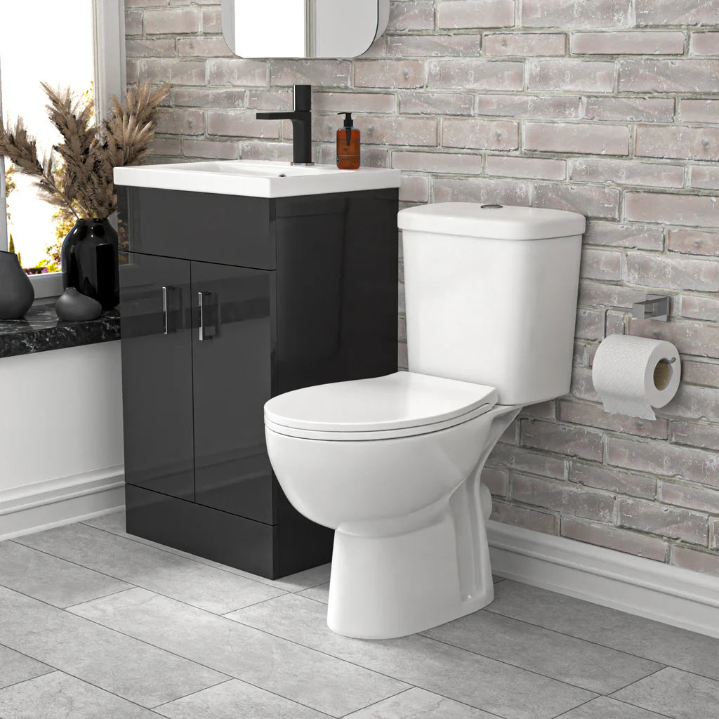 Nanuya 500mm Dark Grey Basin Vanity Unit and White Close Coupled Toilet