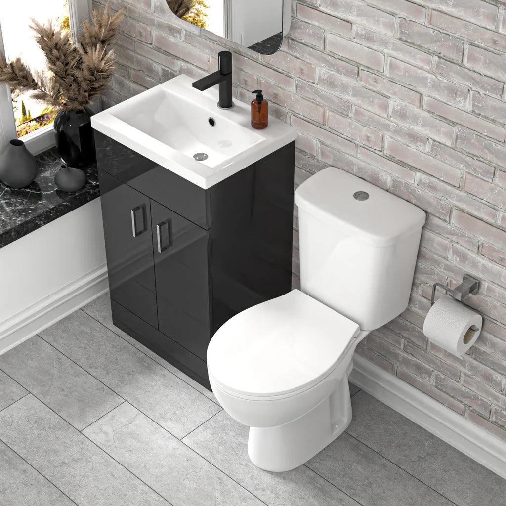 Nanuya 500mm Dark Grey Basin Vanity Unit and White Close Coupled Toilet