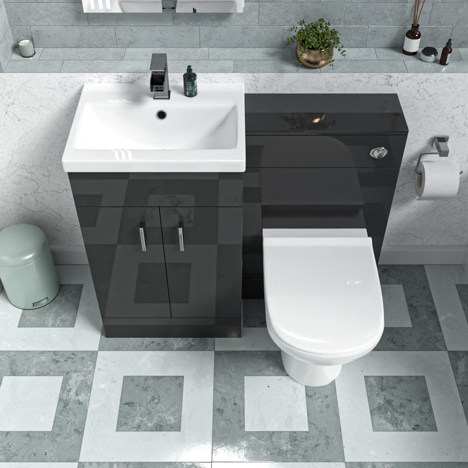 Nanuya Dark Grey 1000mm Basin Vanity & WC Unit & Back to Wall Toilet Flat Pack