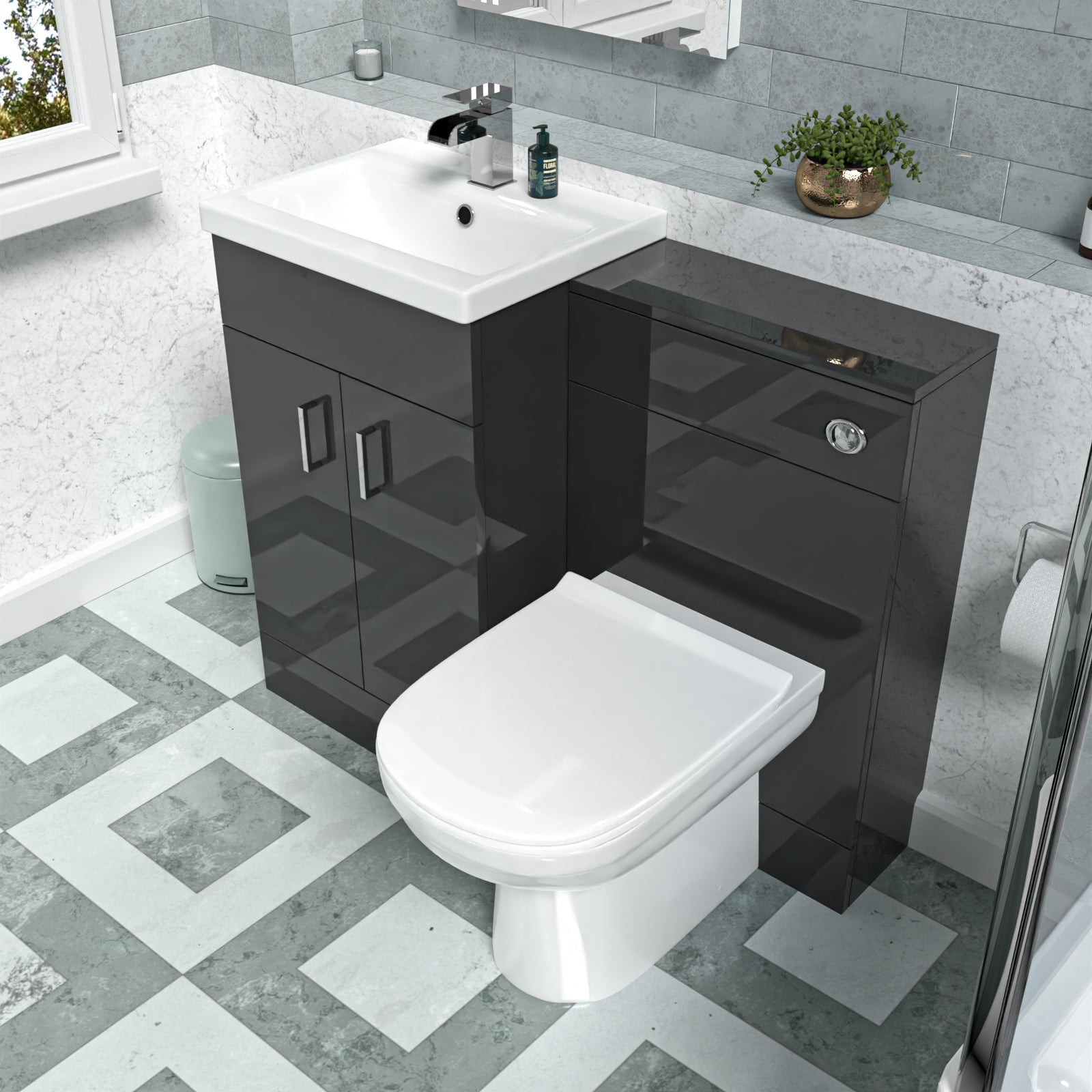Nanuya Dark Grey 1000mm Basin Vanity & WC Unit & Back to Wall Toilet Flat Pack