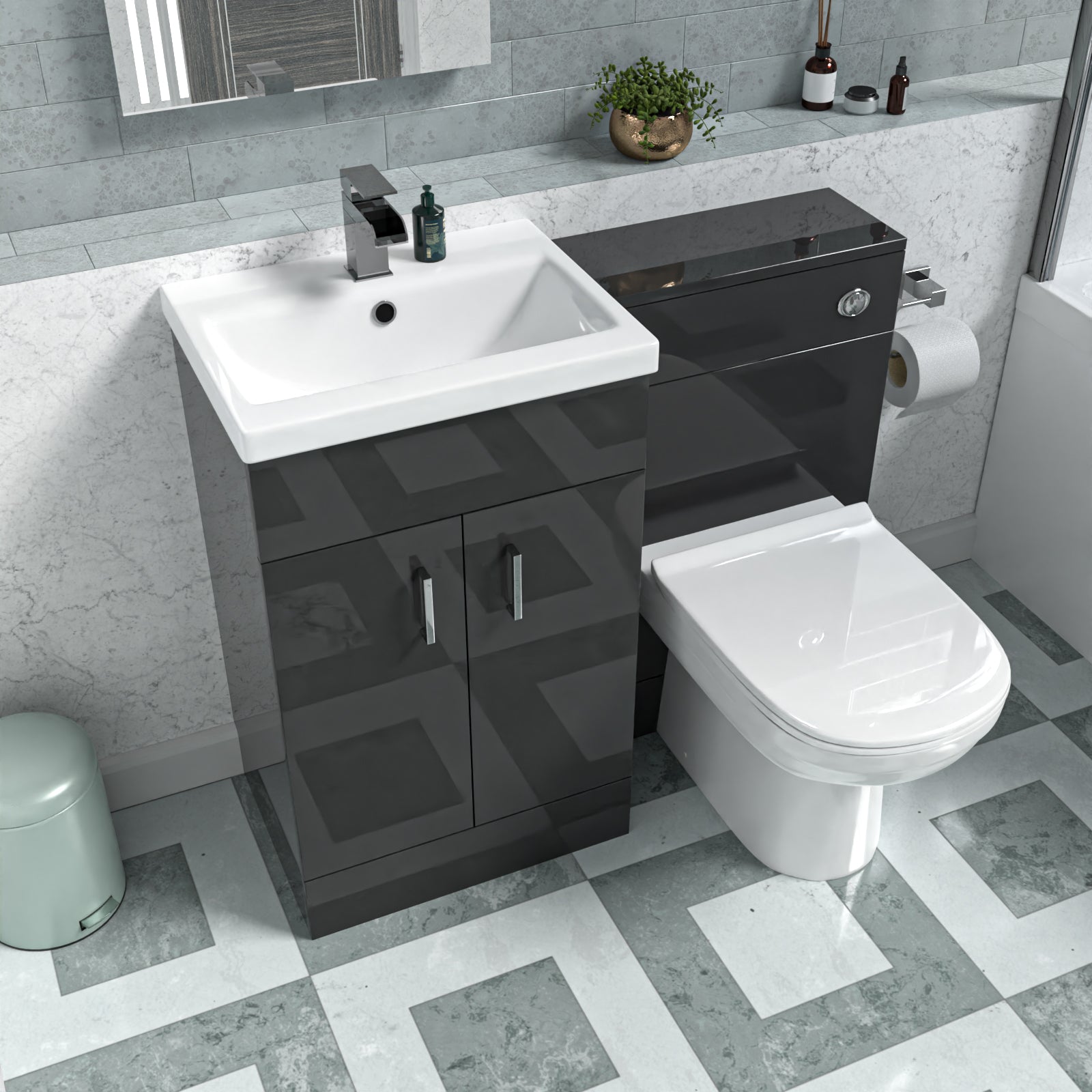 Nanuya Dark Grey 1000mm Basin Vanity & WC Unit & Back to Wall Toilet Flat Pack