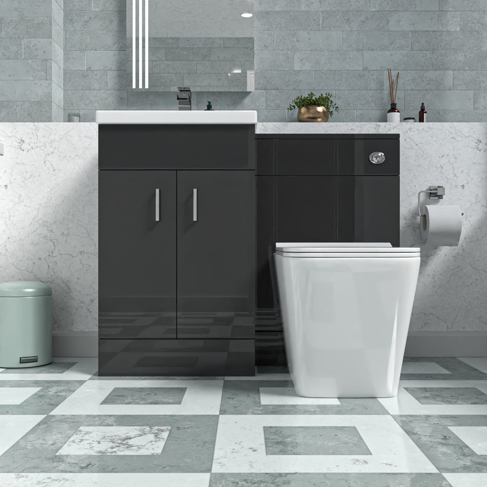 Nanuya Dark Grey 500mm Freestanding Vanity WC Unit & Rimless BTW Toilet Flat Pack