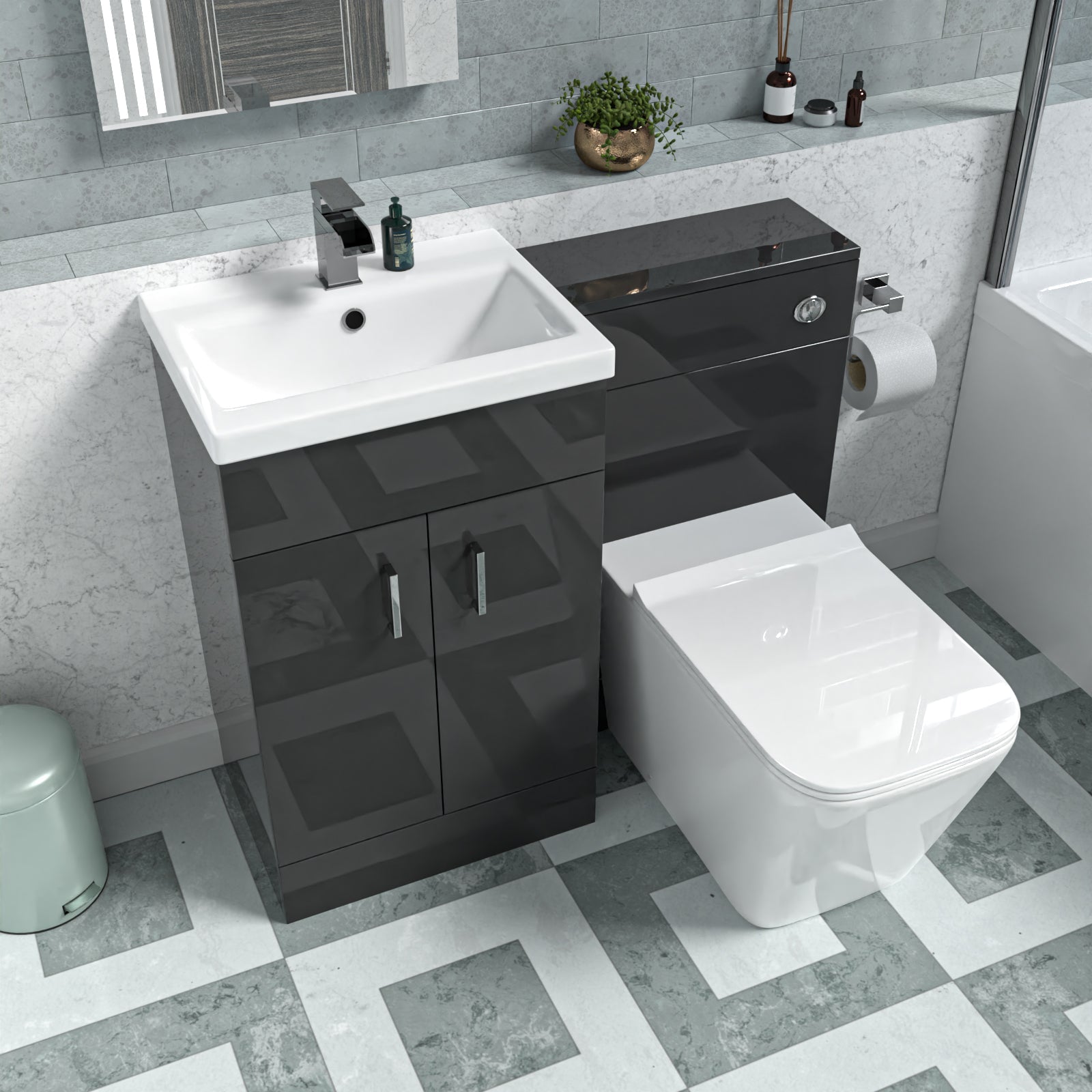Nanuya Dark Grey 500mm Freestanding Vanity WC Unit & Rimless BTW Toilet Flat Pack