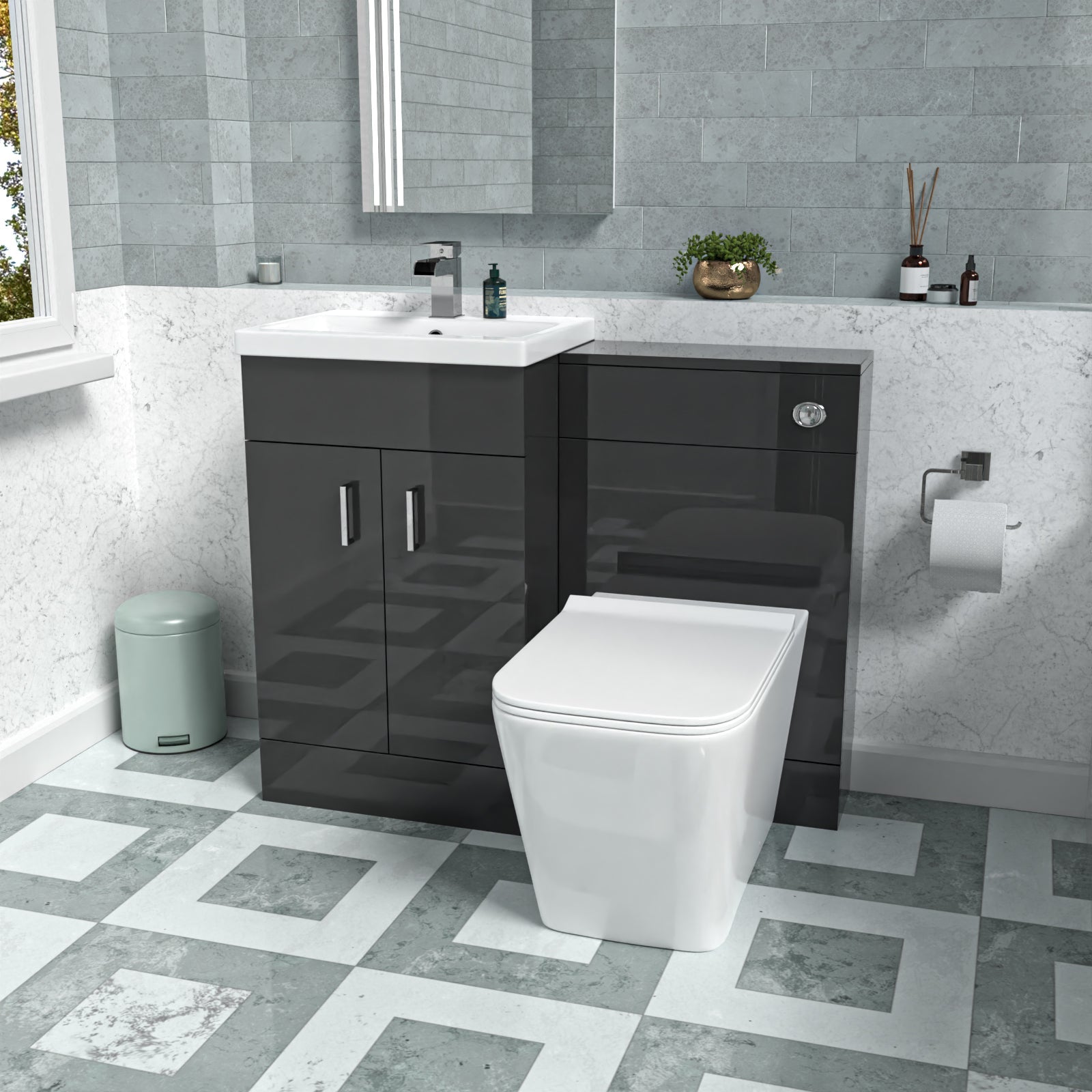 Nanuya Dark Grey 500mm Freestanding Vanity WC Unit & Rimless BTW Toilet Flat Pack