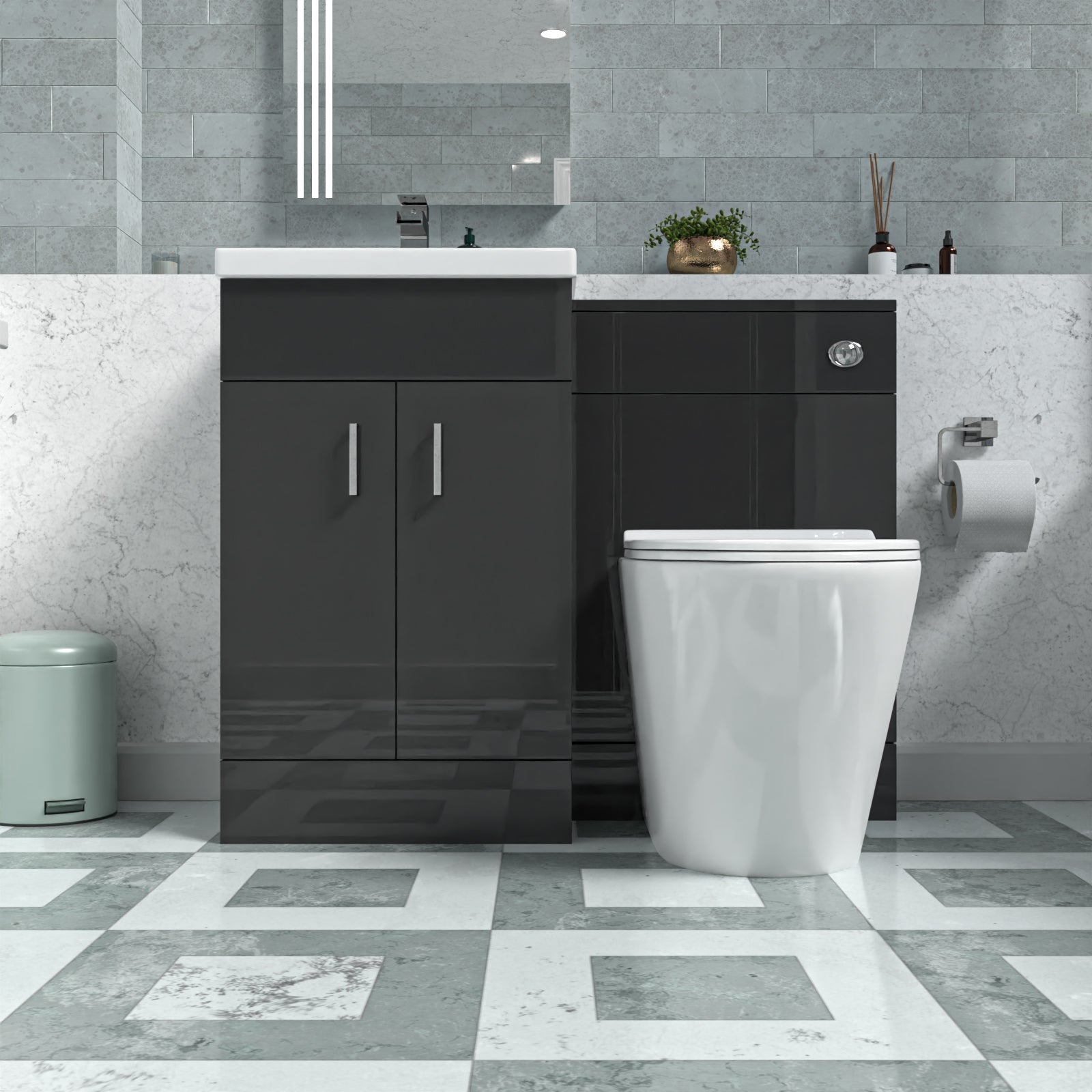 Nanuya Anthracite 500mm Freestanding Vanity Basin, WC Unit & BTW Toilet Set - Flat Pack