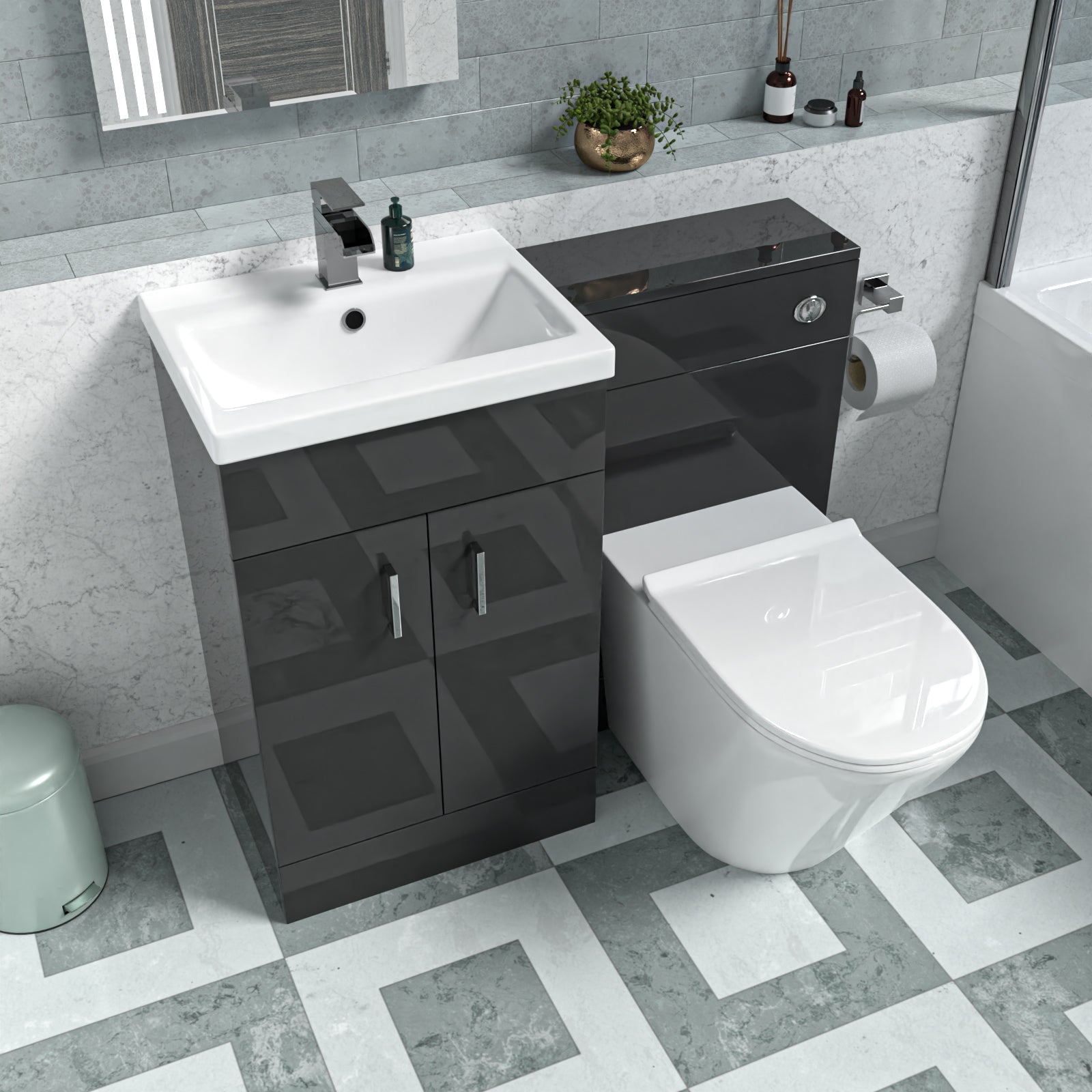 Nanuya Anthracite 500mm Freestanding Vanity Basin, WC Unit & BTW Toilet Set - Flat Pack