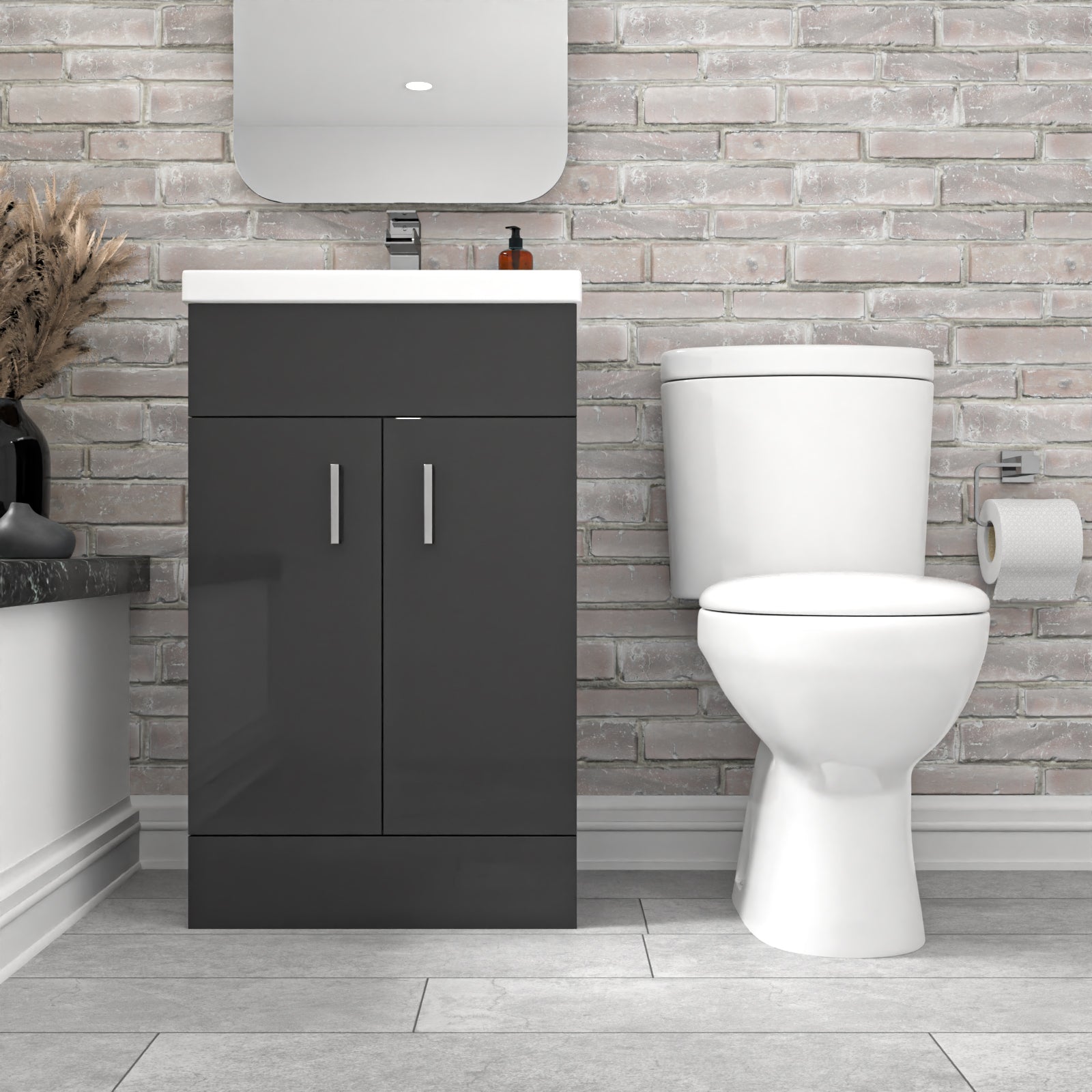 Nanuya Dark Grey 500 mm Flat Pack Basin Vanity Unit & Toilet