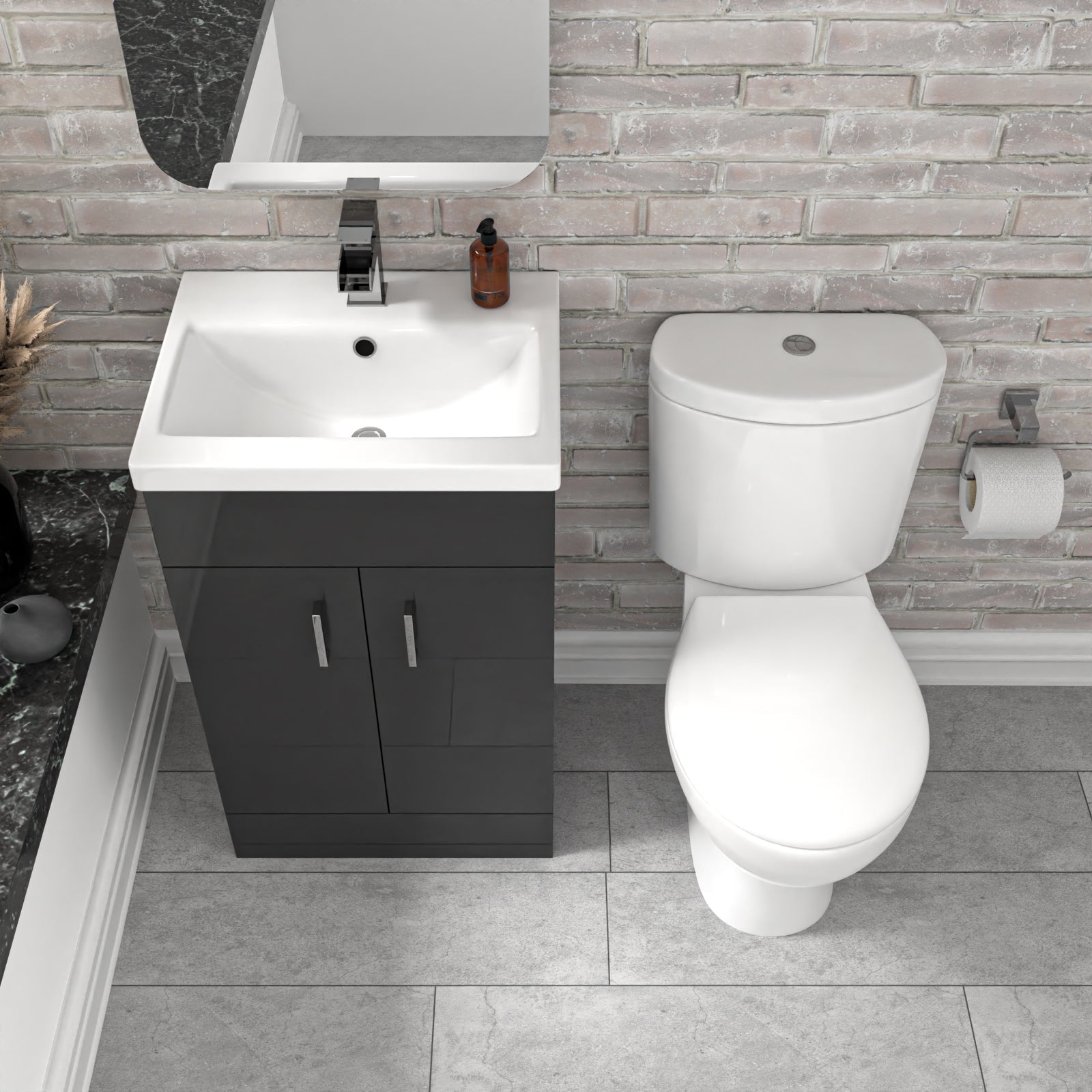 Nanuya Dark Grey 500 mm Flat Pack Basin Vanity Unit & Toilet