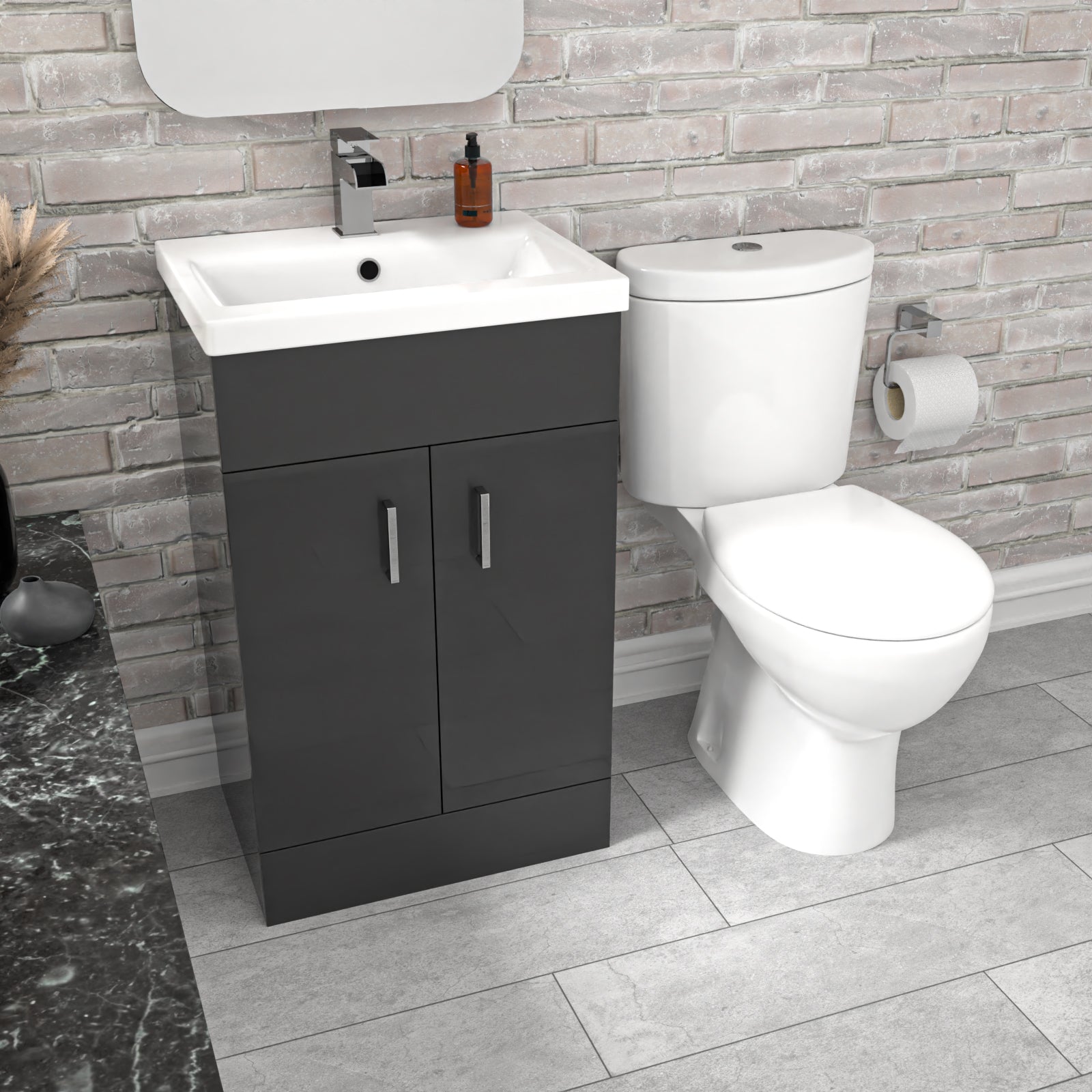 Nanuya Dark Grey 500 mm Flat Pack Basin Vanity Unit & Toilet