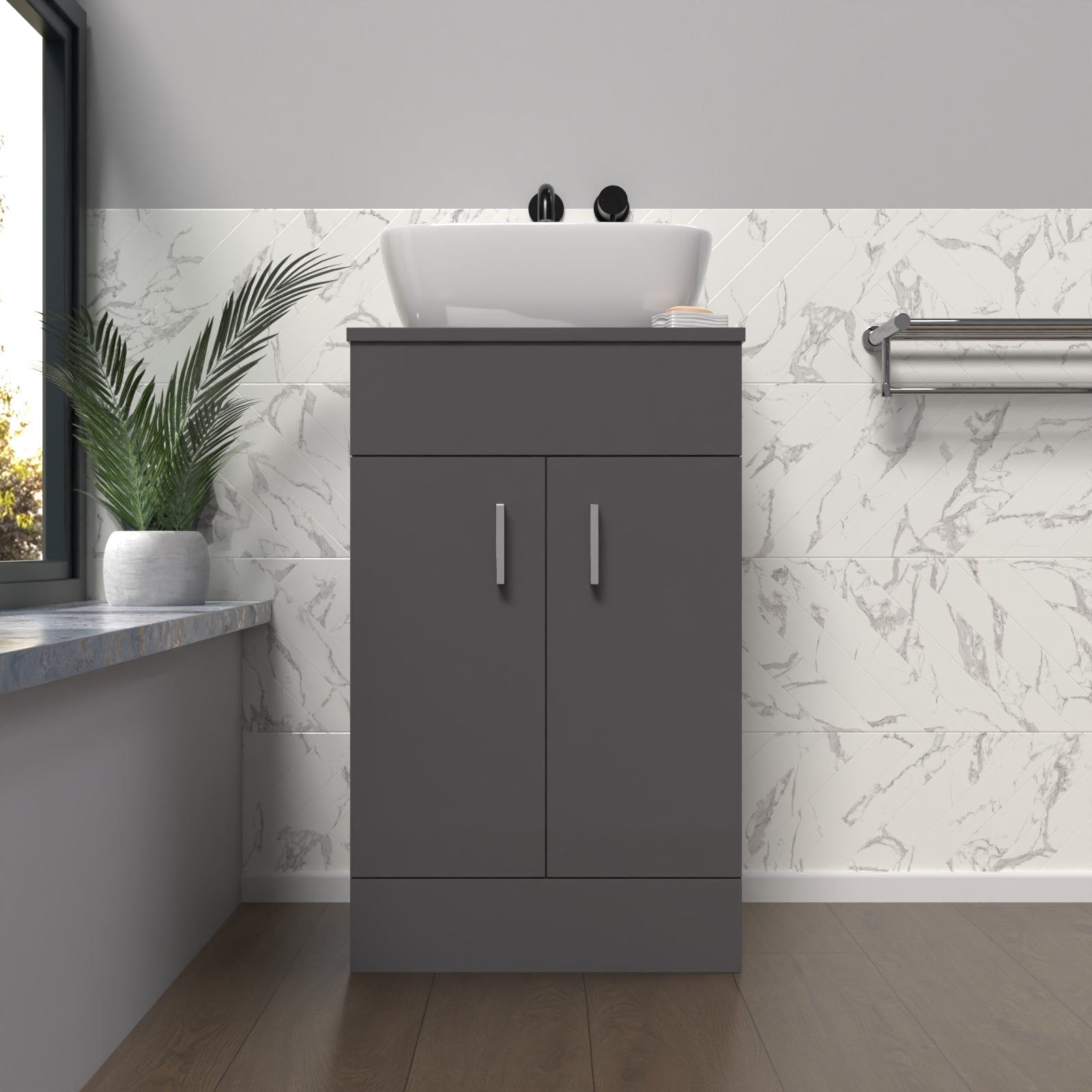 Nanuya 500mm Anthracite Vanity Unit With Countertop & Rounded Rectangle Basin