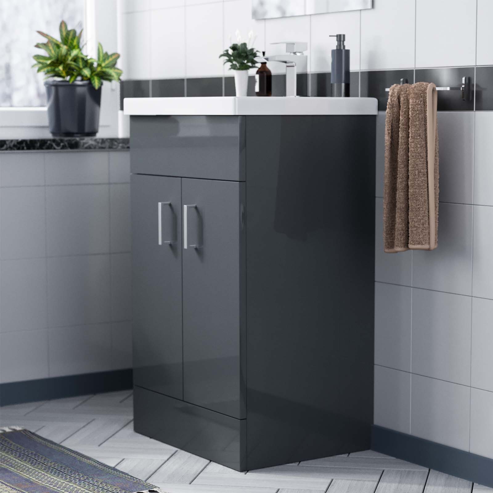 Nanuya Dark Grey 500mm Vanity Cabinet Basin Sink Unit Floor Standing