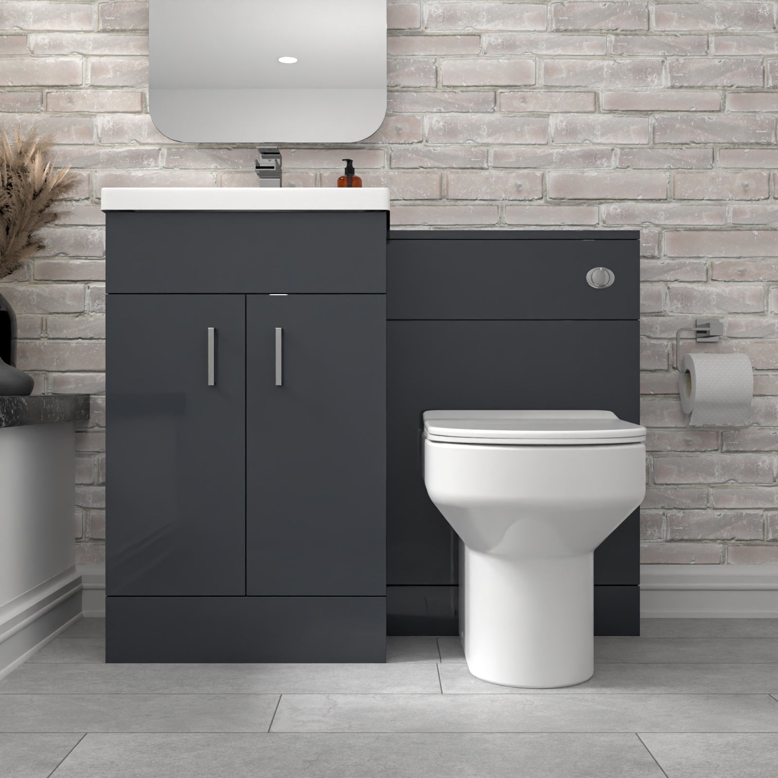 Nanuya 1010 Dark Grey Vanity Basin Cabinet, WC Unit & Comfort Back To Wall Toilet