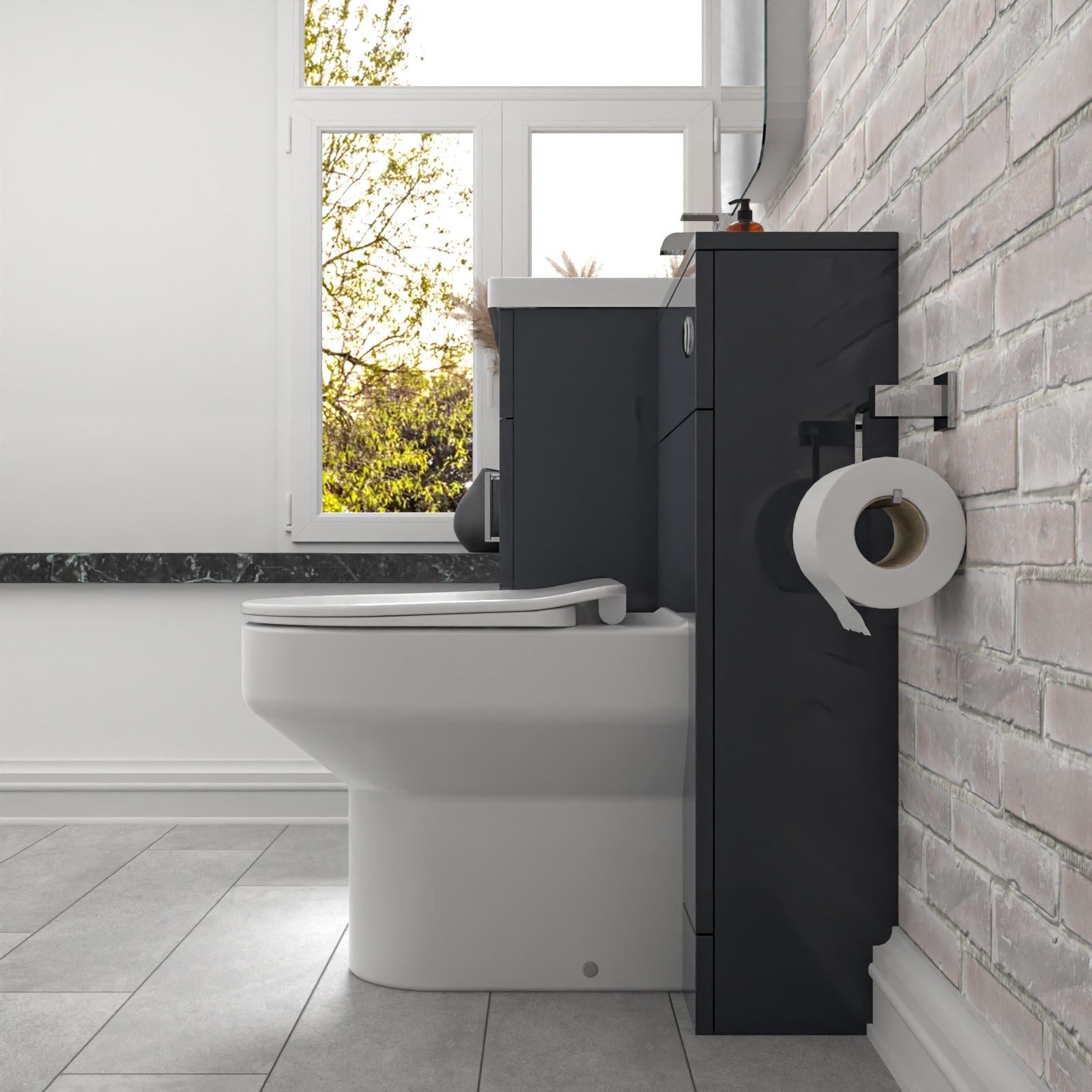 Nanuya 1010 Dark Grey Vanity Basin Cabinet, WC Unit & Comfort Back To Wall Toilet