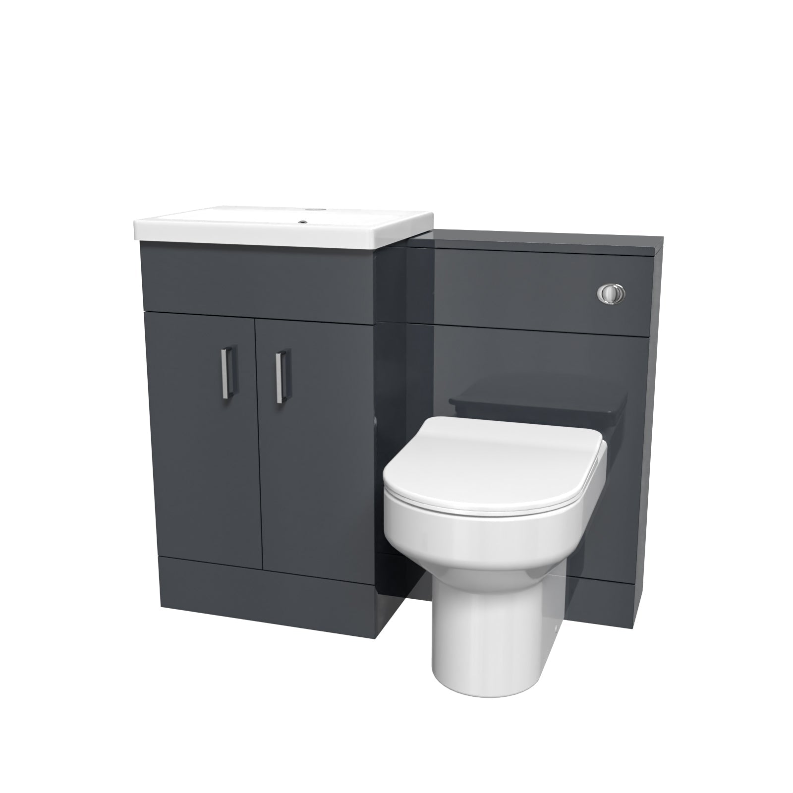 Nanuya 1010 Dark Grey Vanity Basin Cabinet, WC Unit & Comfort Back To Wall Toilet