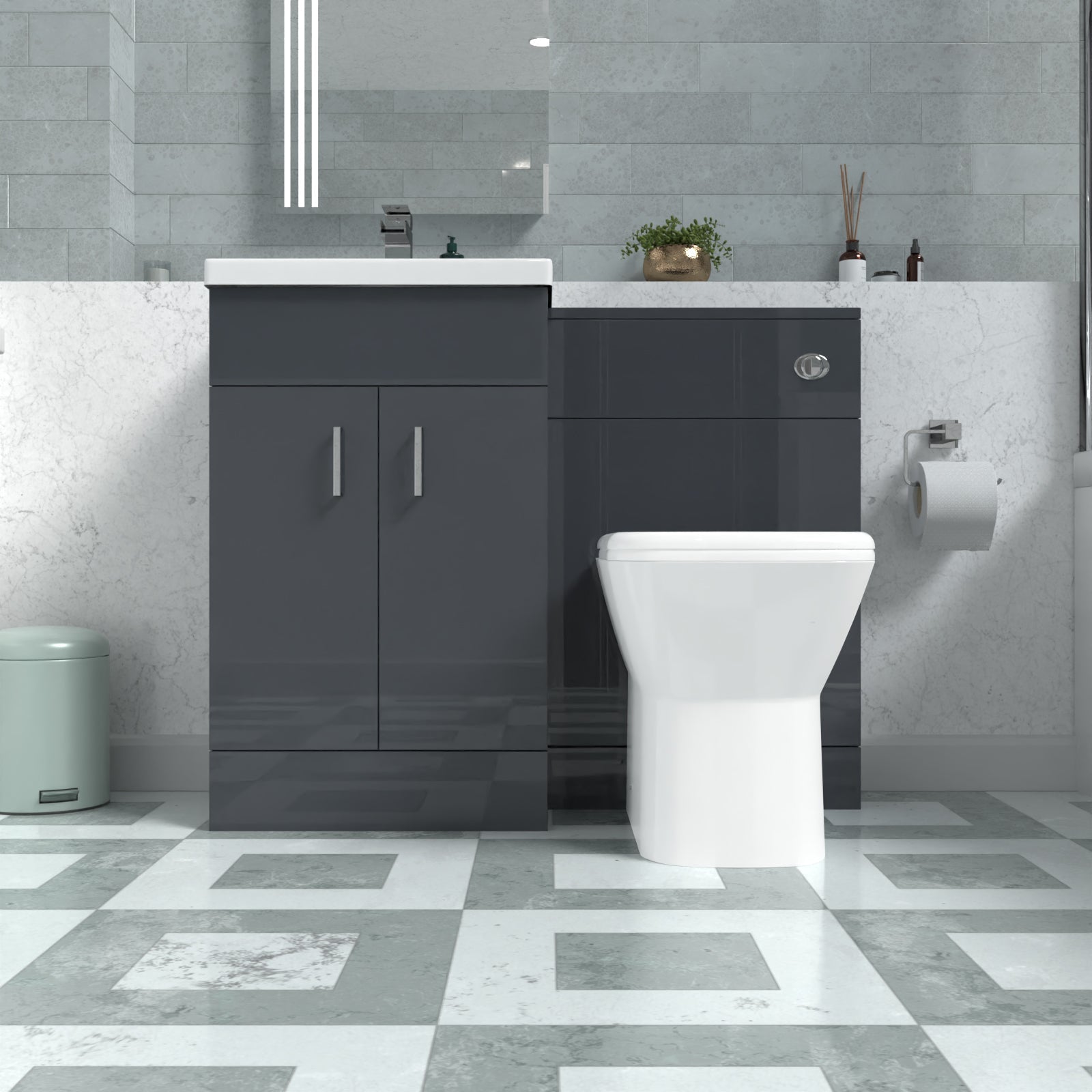 Nanuya 1010mm Dark Grey Vanity Basin Cabinet, WC Unit & Rimless Back To Wall Toilet