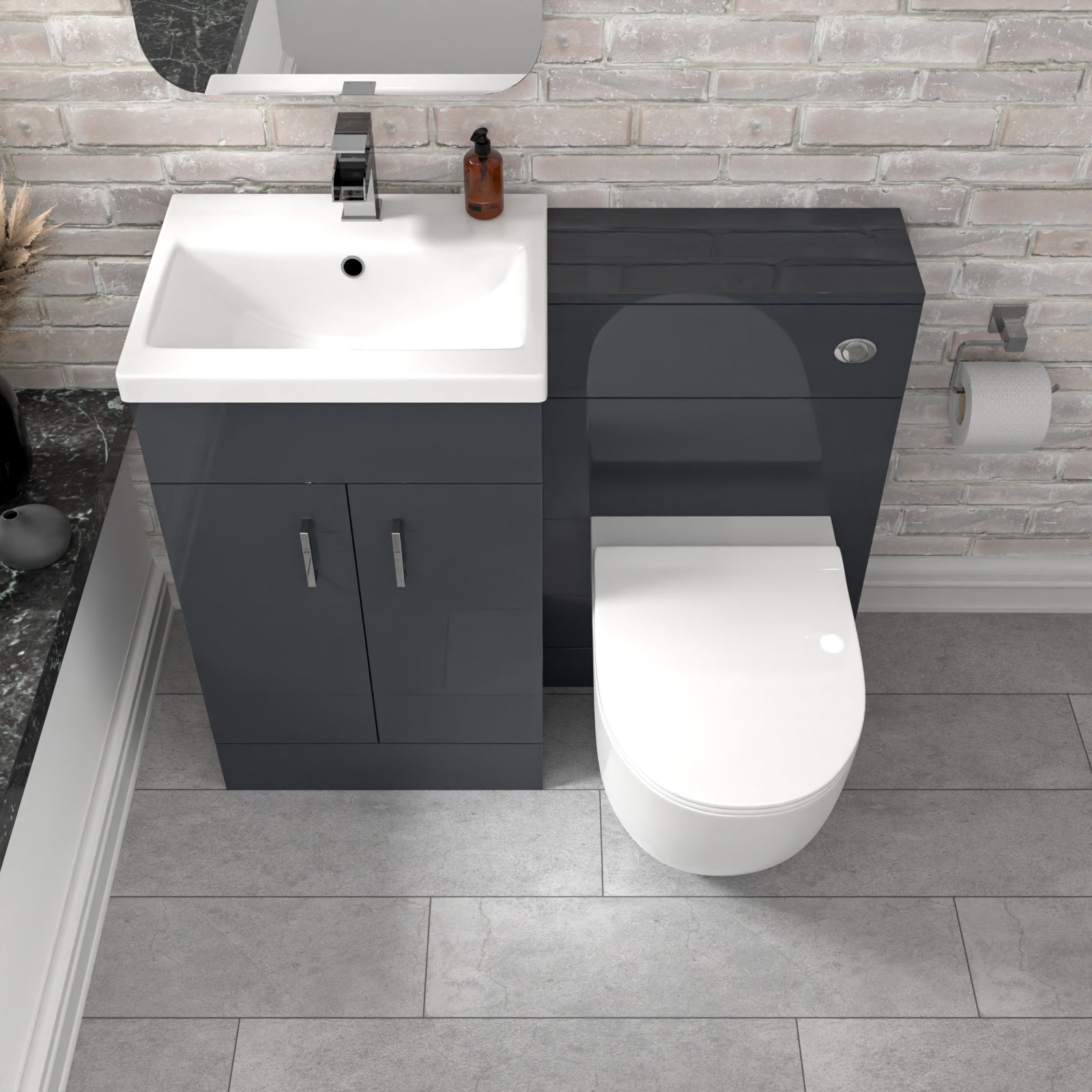 Nanuya 1000mm Freestanding Dark Grey Basin Vanity & Back To Wall Toilet