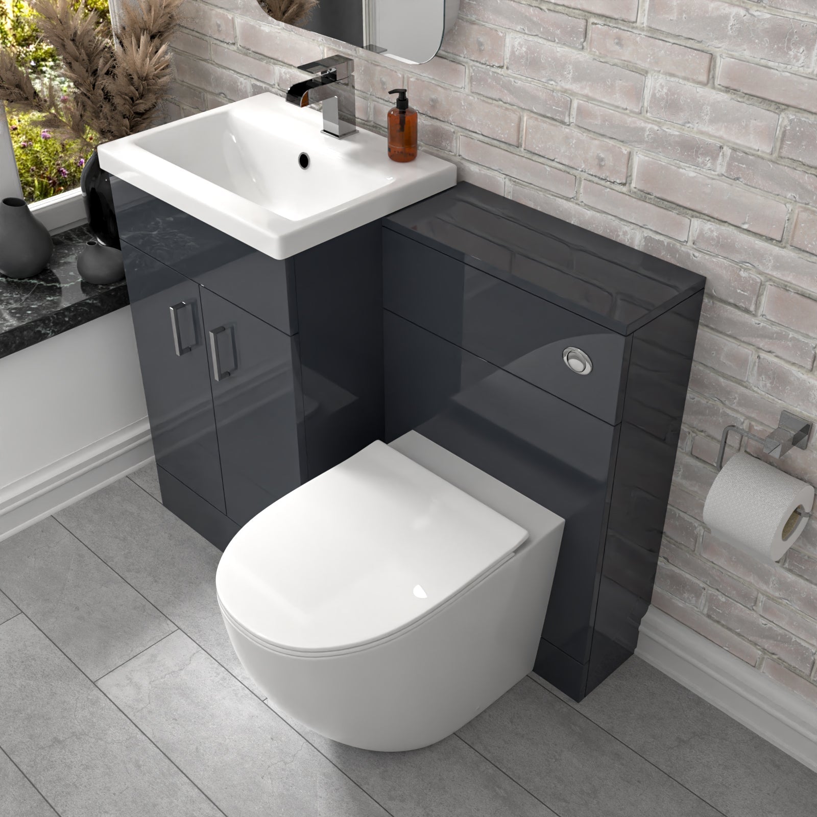 Nanuya 1000mm Freestanding Dark Grey Basin Vanity & Back To Wall Toilet